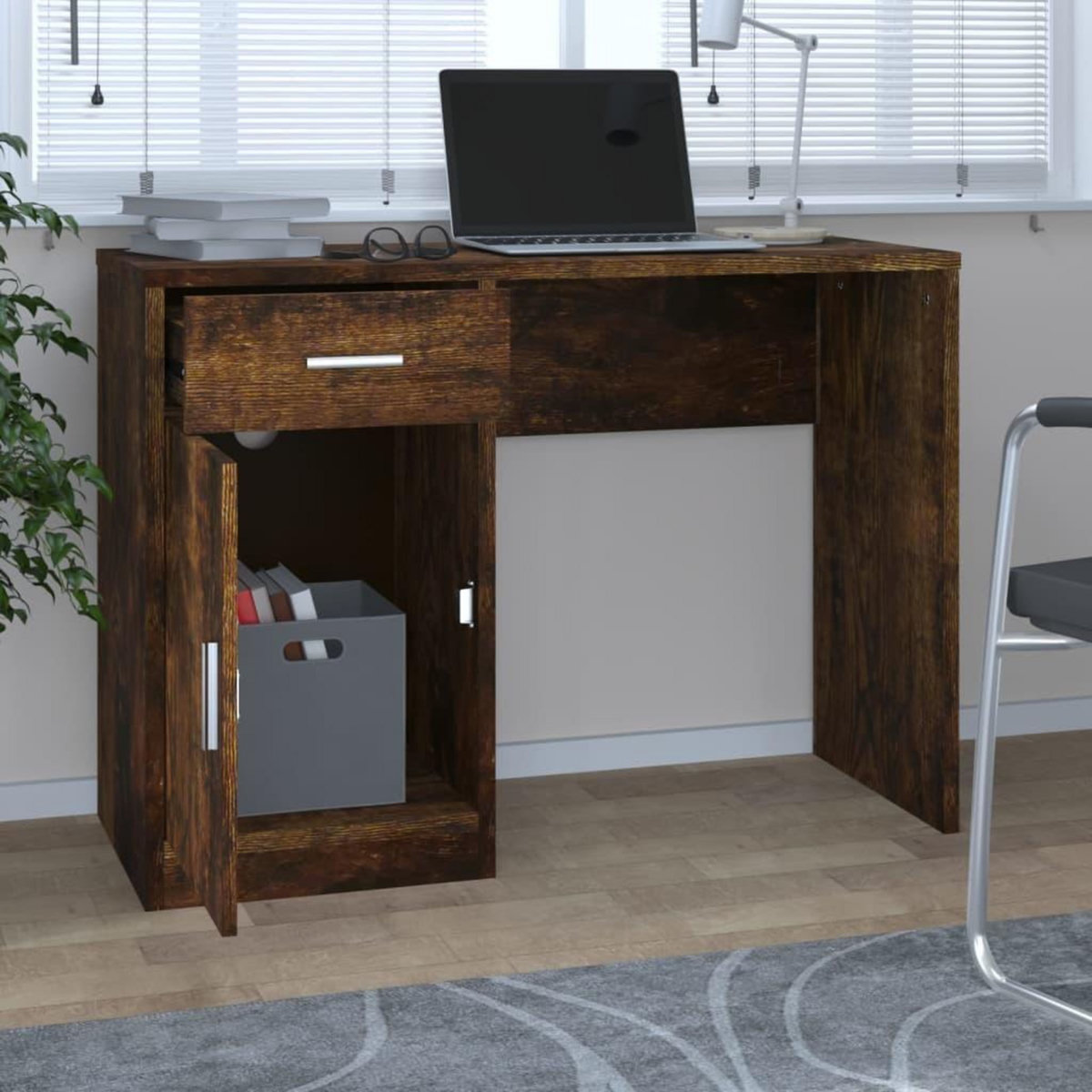 VIDAXL Bureau avec tiroir et armoire Chene fume 100x40x73 cm
