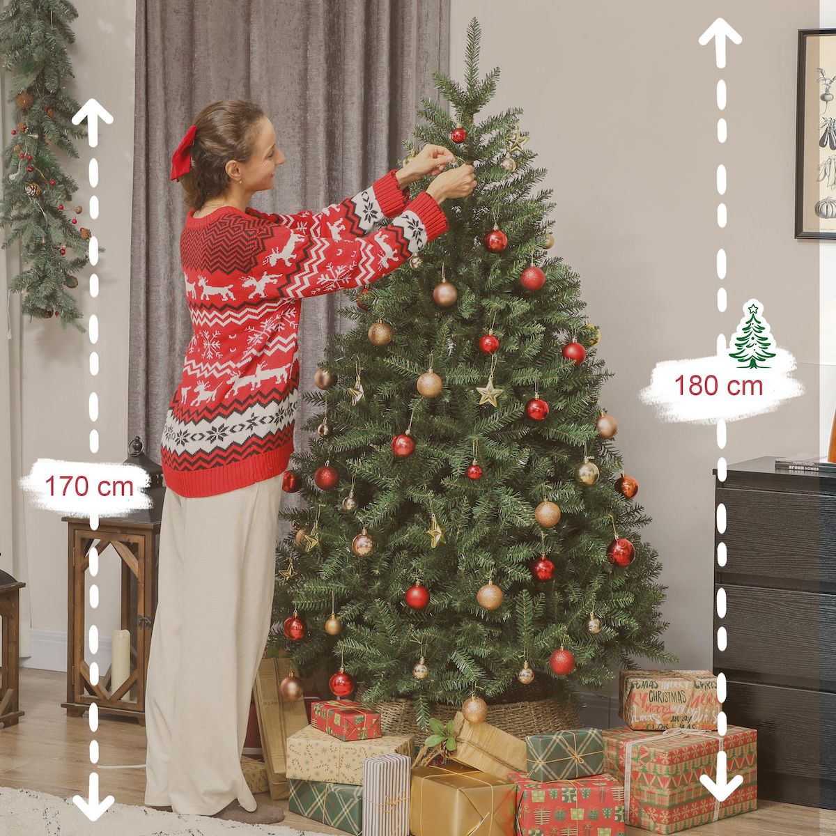 HOMCOM Sapin de Noël artificiel Ø110 x 180H cm 1687 branches épines imitation épicéa grand réalisme vert