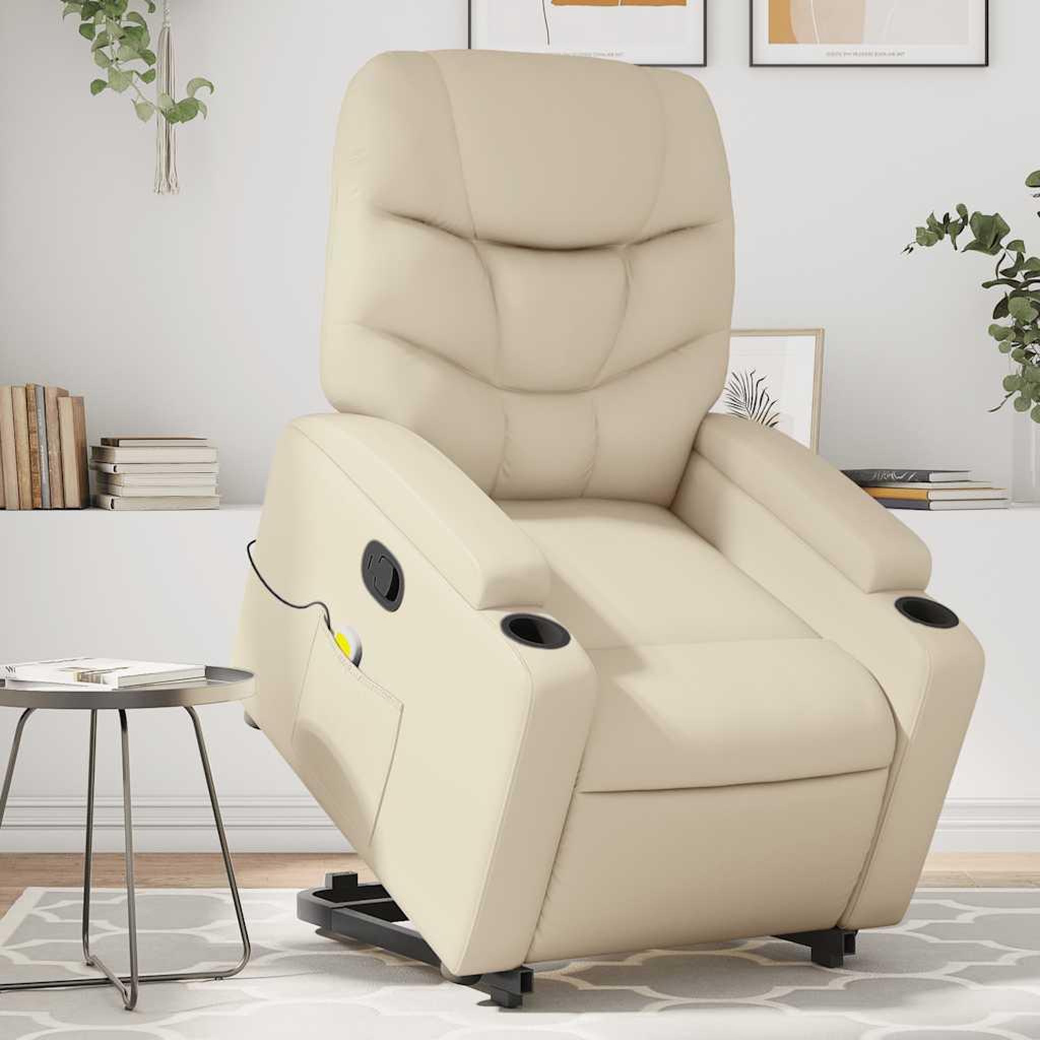 VIDAXL Fauteuil inclinable de massage Creme Similicuir