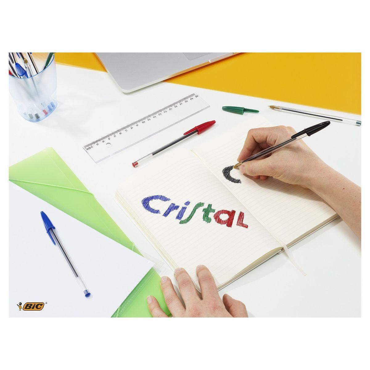 BIC Lot de 27 stylos bille pointe moyenne bleu/noir/rouge/vert Cristal Original