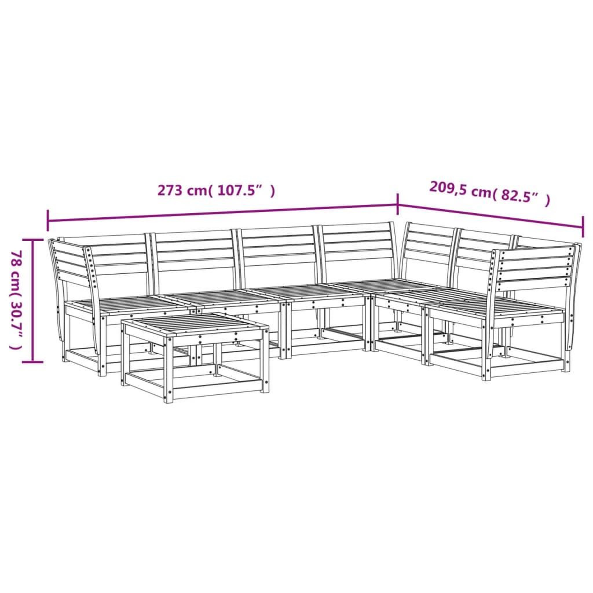 Voir la diapositive 6 : VIDAXL Salon de jardin 7 pcs cire marron bois de pin massif