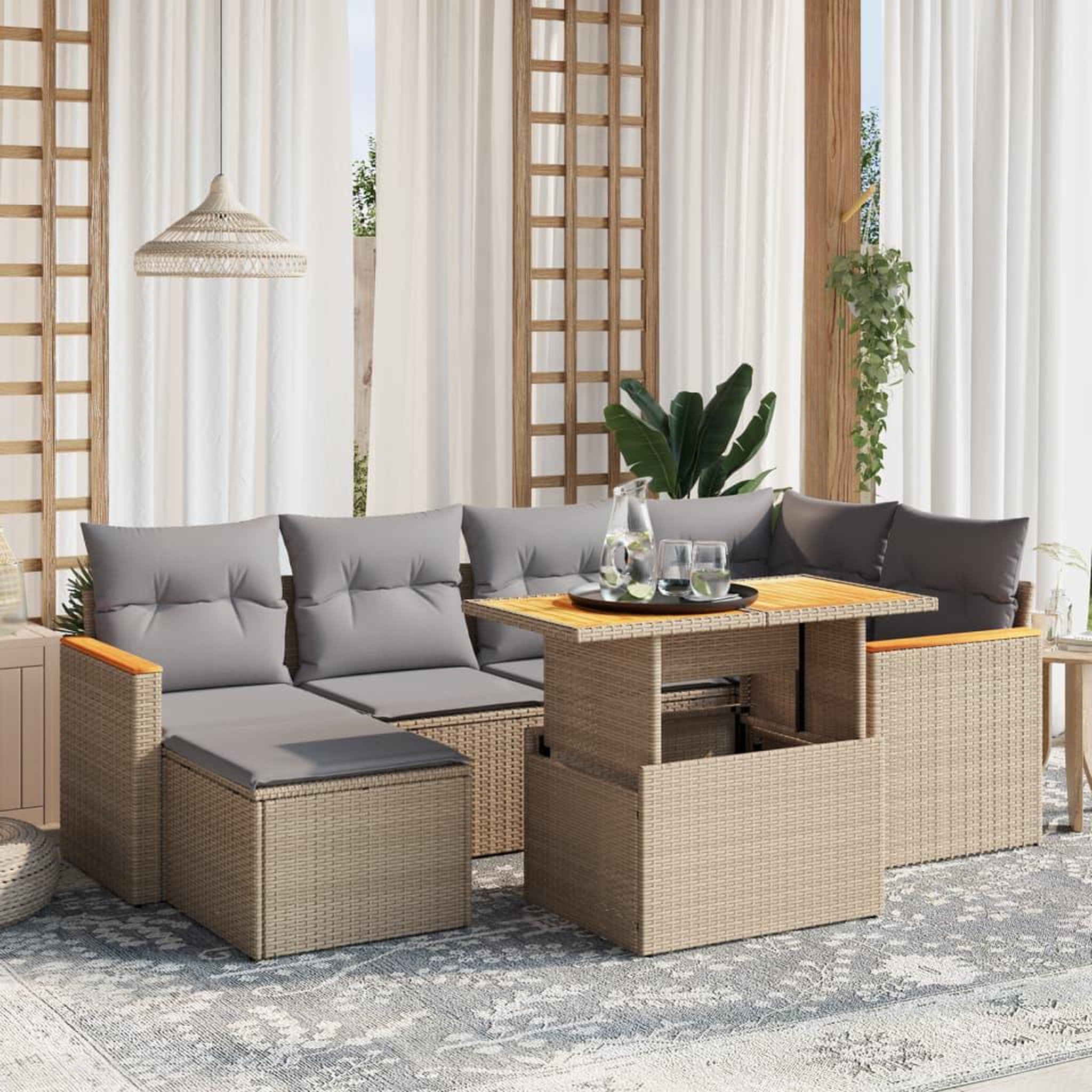 VIDAXL Salon de jardin avec coussins 7 pcs beige resine tressee