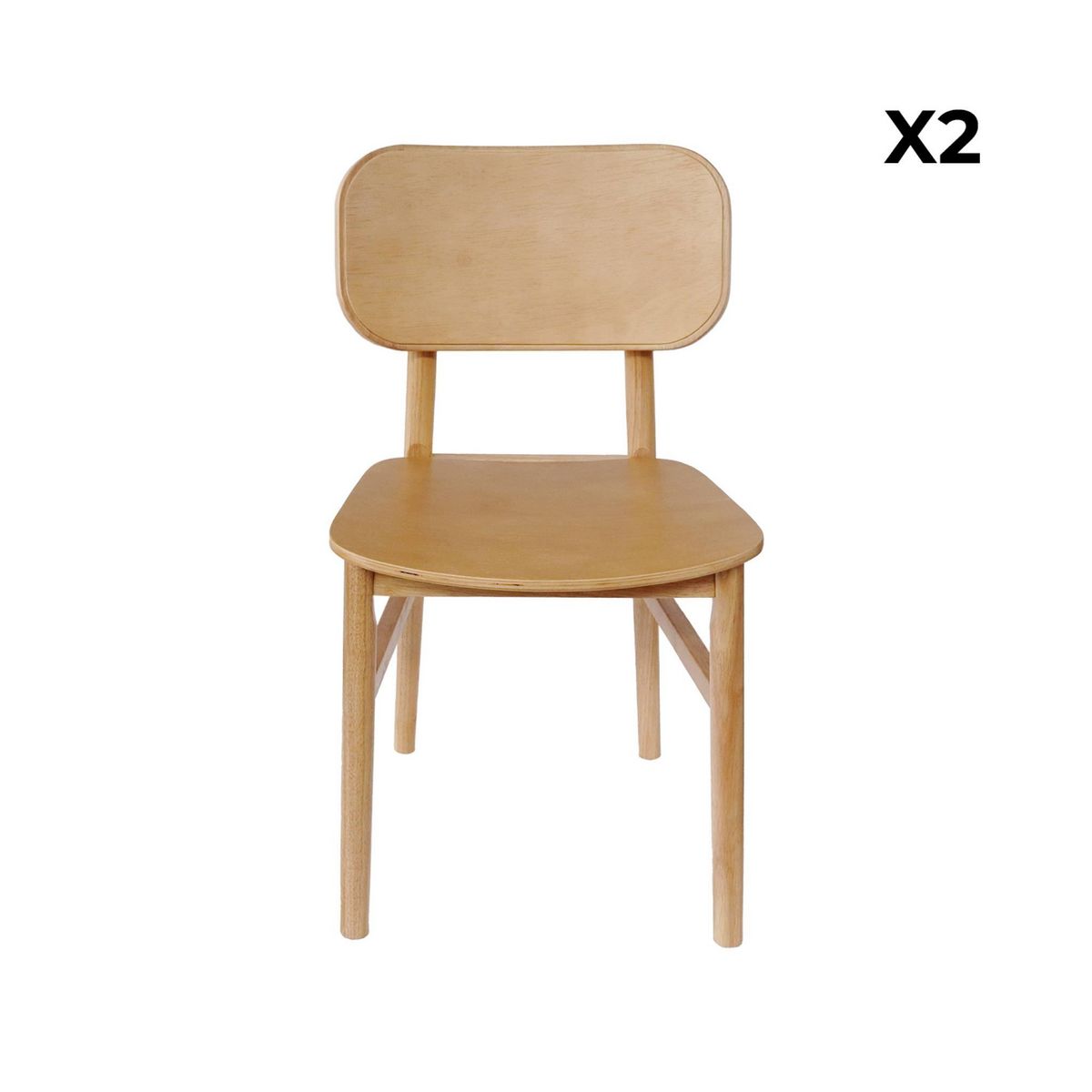 SWEEEK Lot de 2 chaises en bois d'hévéa. forme courbée. finition brossée