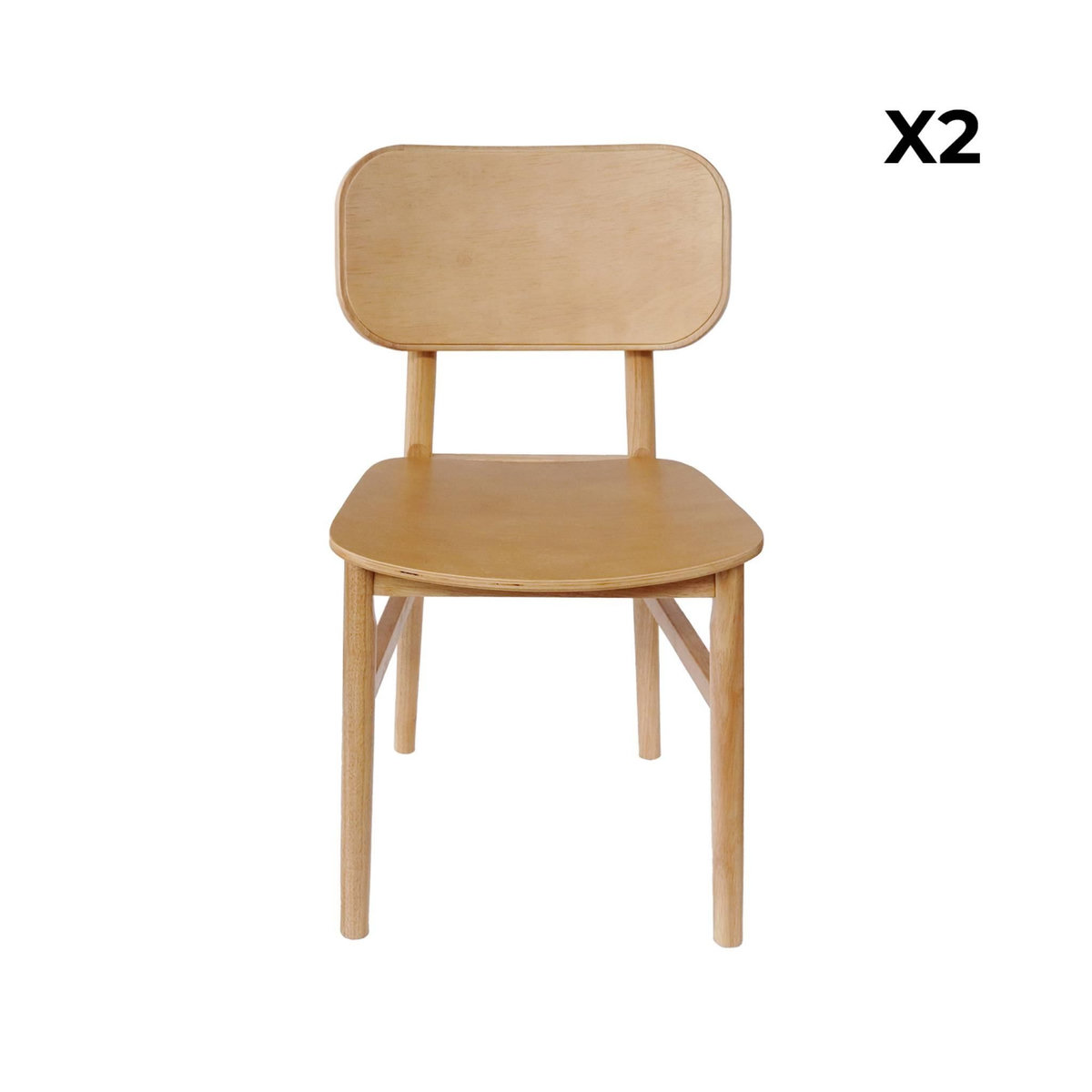 SWEEEK Lot de 2 chaises en bois d'hévéa. forme courbée. finition brossée