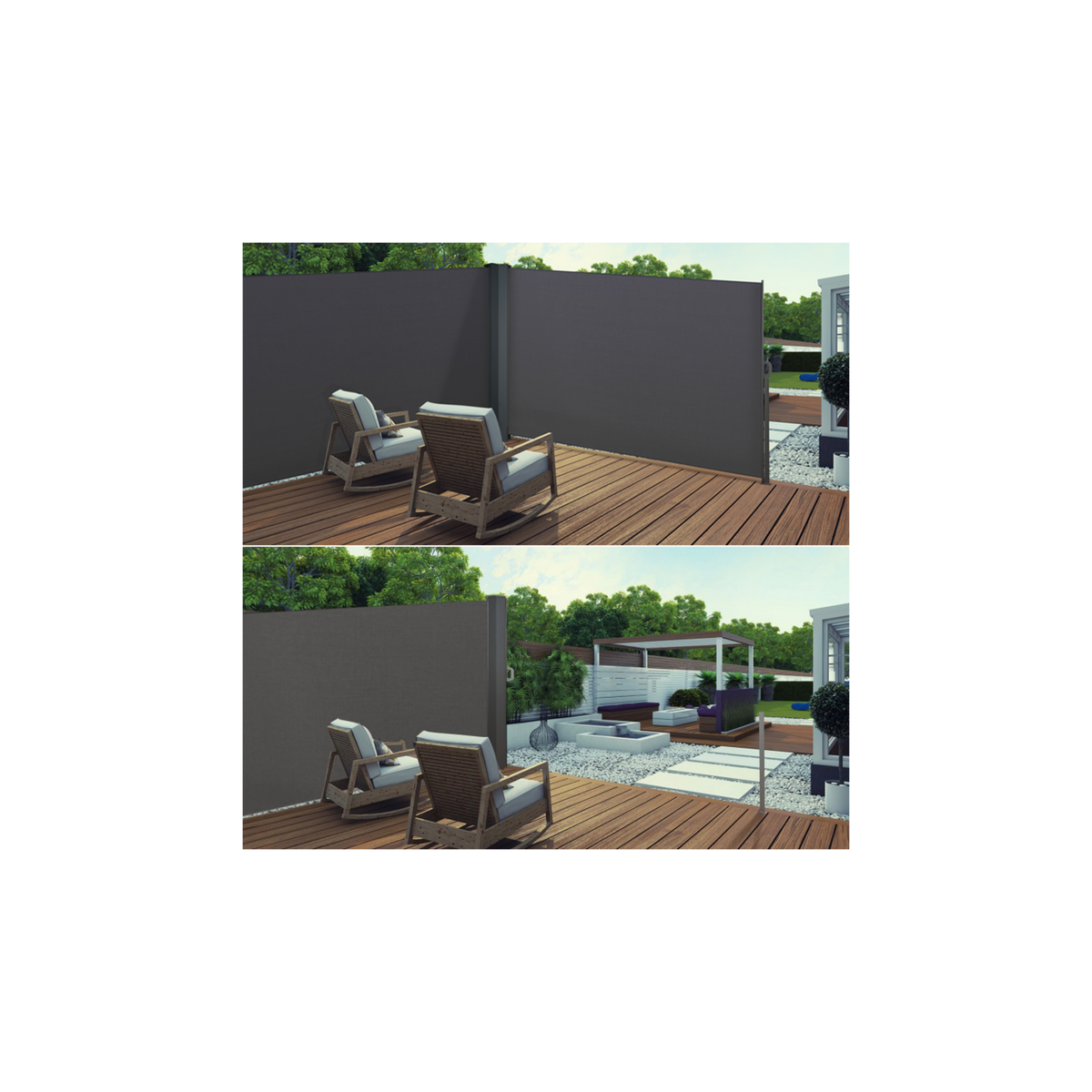 ID MARKET Paravent extérieur rétractable double 160 x 800 CM gris anthracite store latéral