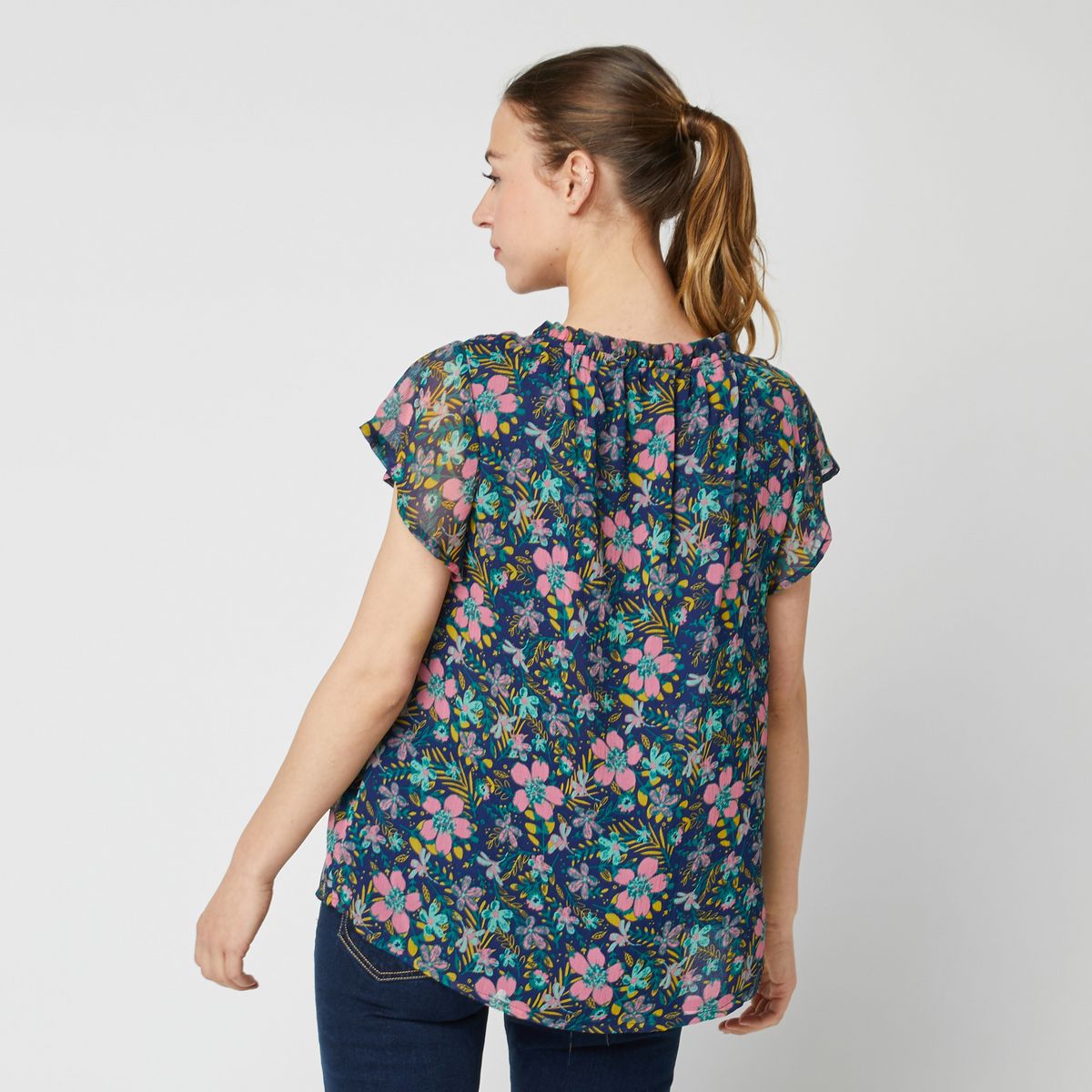 INEXTENSO Blouse manches papillons avec pompons à fleurs femme