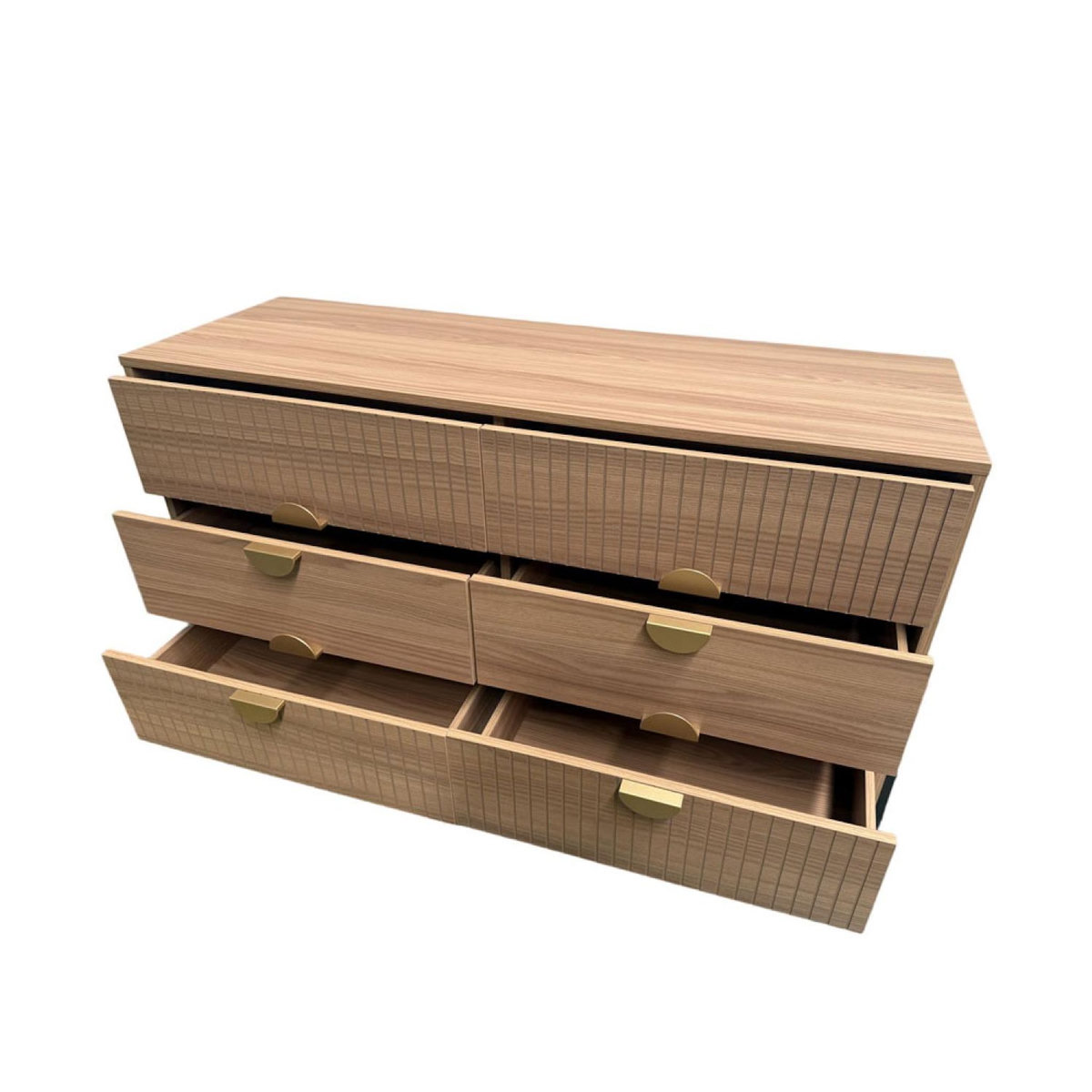 CONCEPT USINE Commode 6 tiroirs décor bois rainuré 124cm VALLO