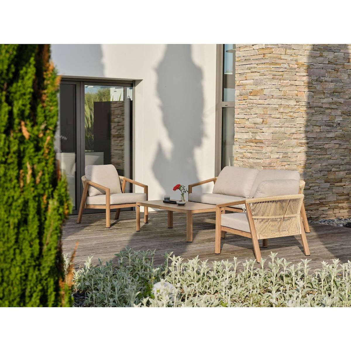 Paris Prix Salon de Jardin 5 Places  Goya  180cm Naturel & Gris