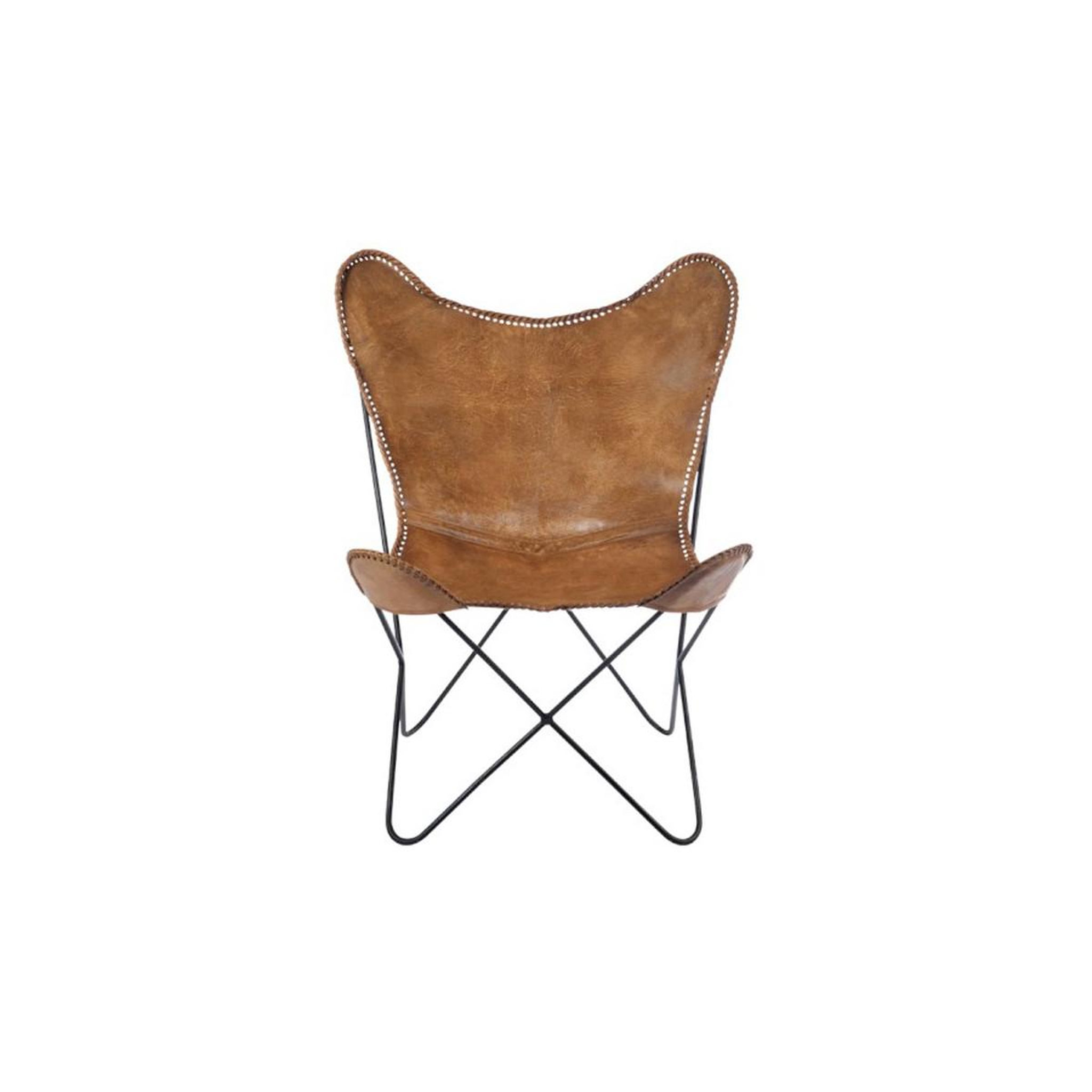 Voir la diapositive 2 : J-LINE Fauteuil design en cuir  papillon  73cm marron