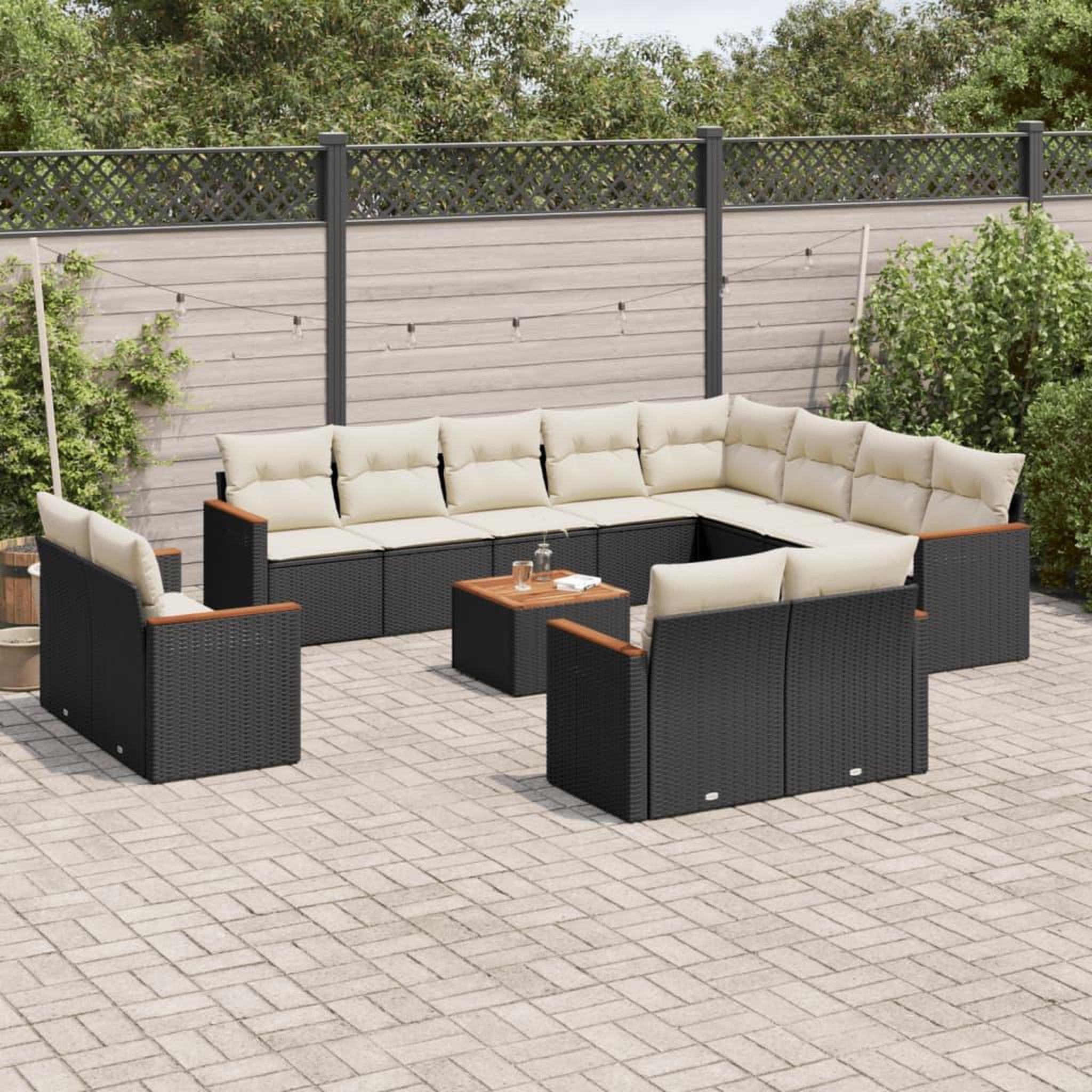 VIDAXL Salon de jardin avec coussins 13 pcs noir resine tressee