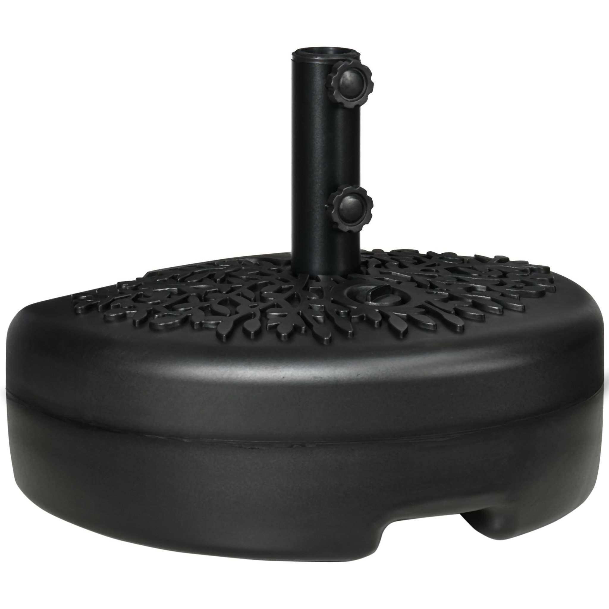 Voir la diapositive 1 : OUTSUNNY Pied de parasol demi-round à remplir avec 18 kg d'eau / 21 kg de sable - pour mât de Ø 38-48 mm - 50 x 31 x 38cm - noir