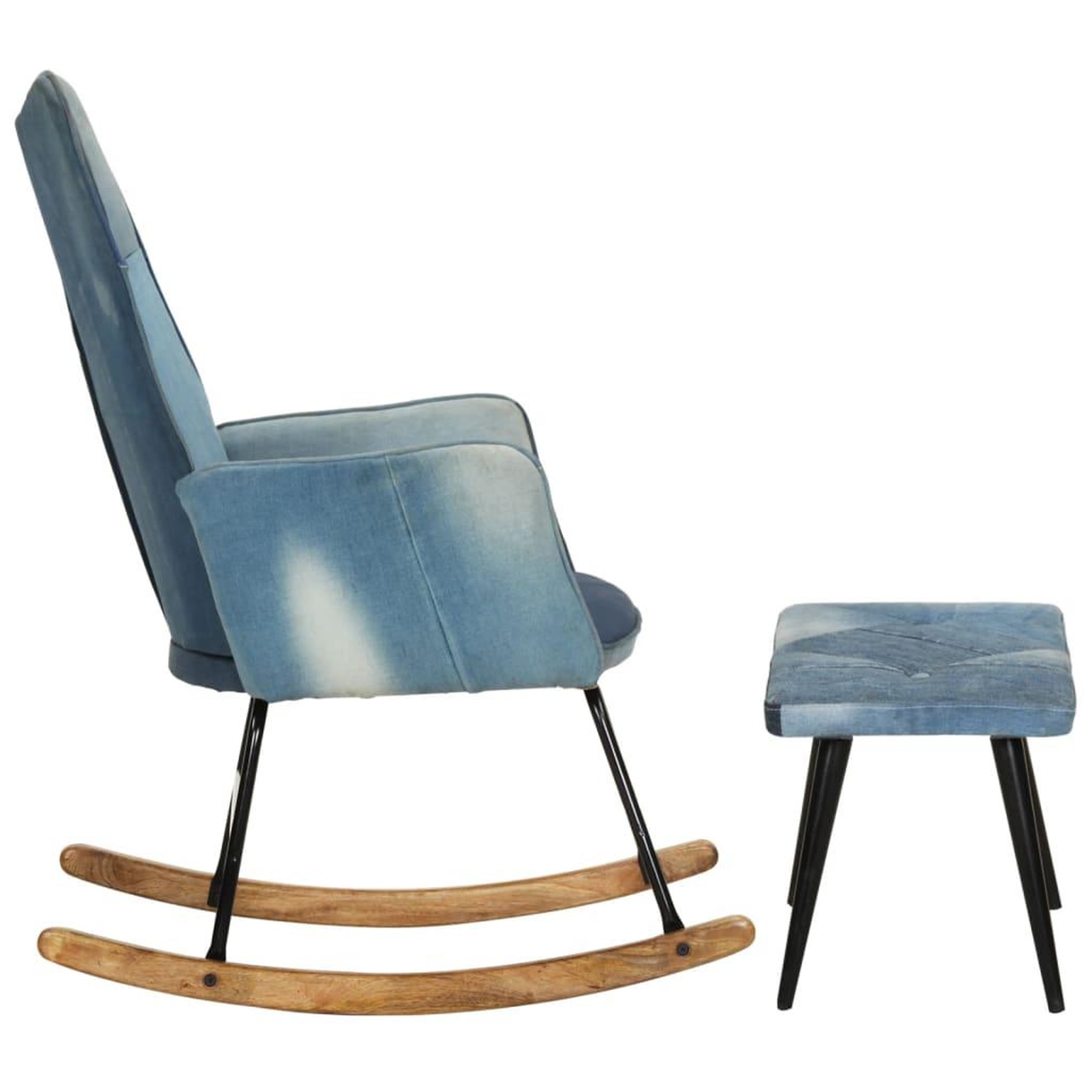 Voir la diapositive 3 : VIDAXL Chaise a bascule avec repose-pied Denim Bleu Toile patchwork