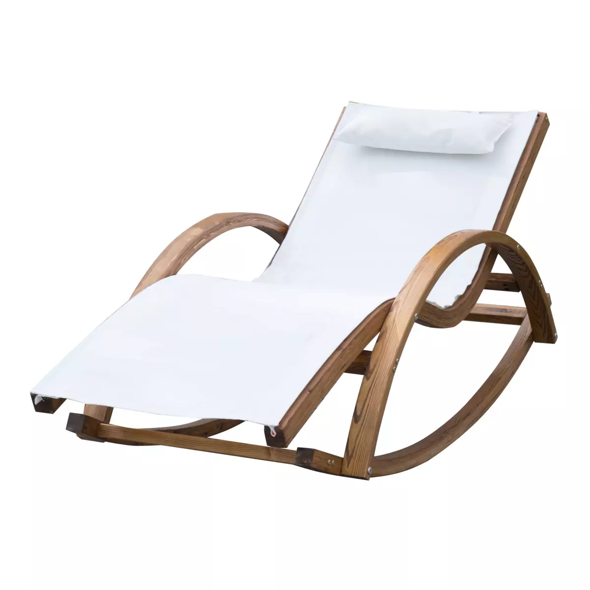 OUTSUNNY Chaise longue fauteuil berçant à bascule transat bain de soleil rocking chair en bois charge 120 Kg blanc