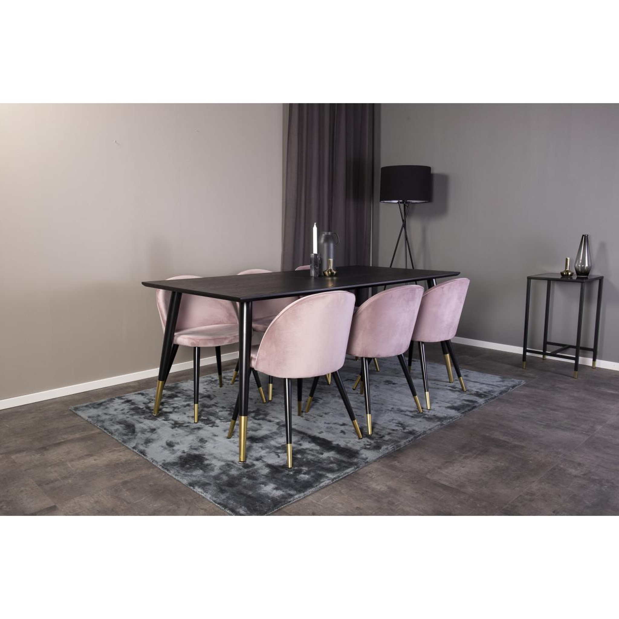 Voir la diapositive 6 : Paris Prix Ensemble table à manger & 6 chaises  dipp & velvet  180cm noir & rose