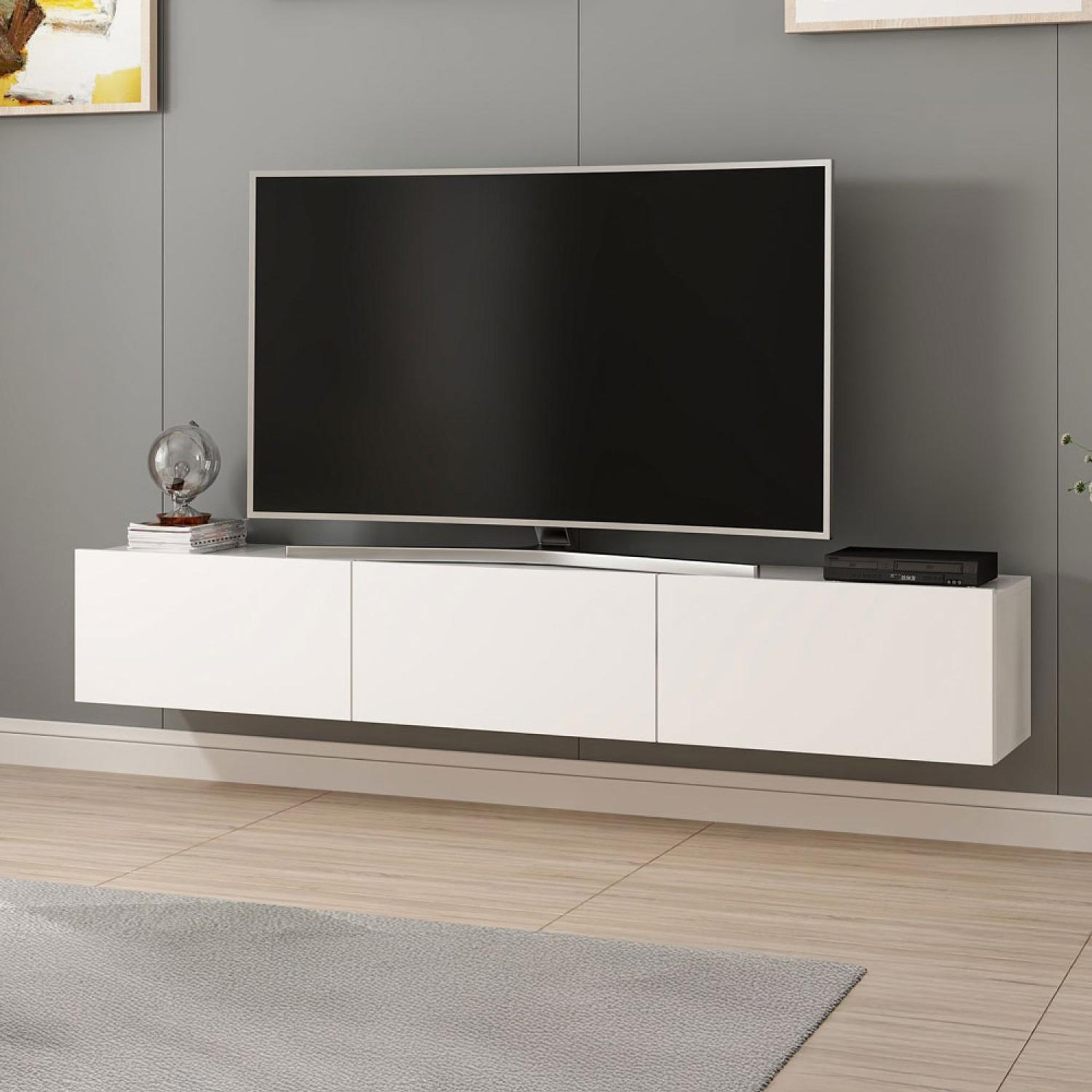 Voir la diapositive 3 : CONCEPT USINE Meuble tv suspendu avec placards blanc 180cm pary