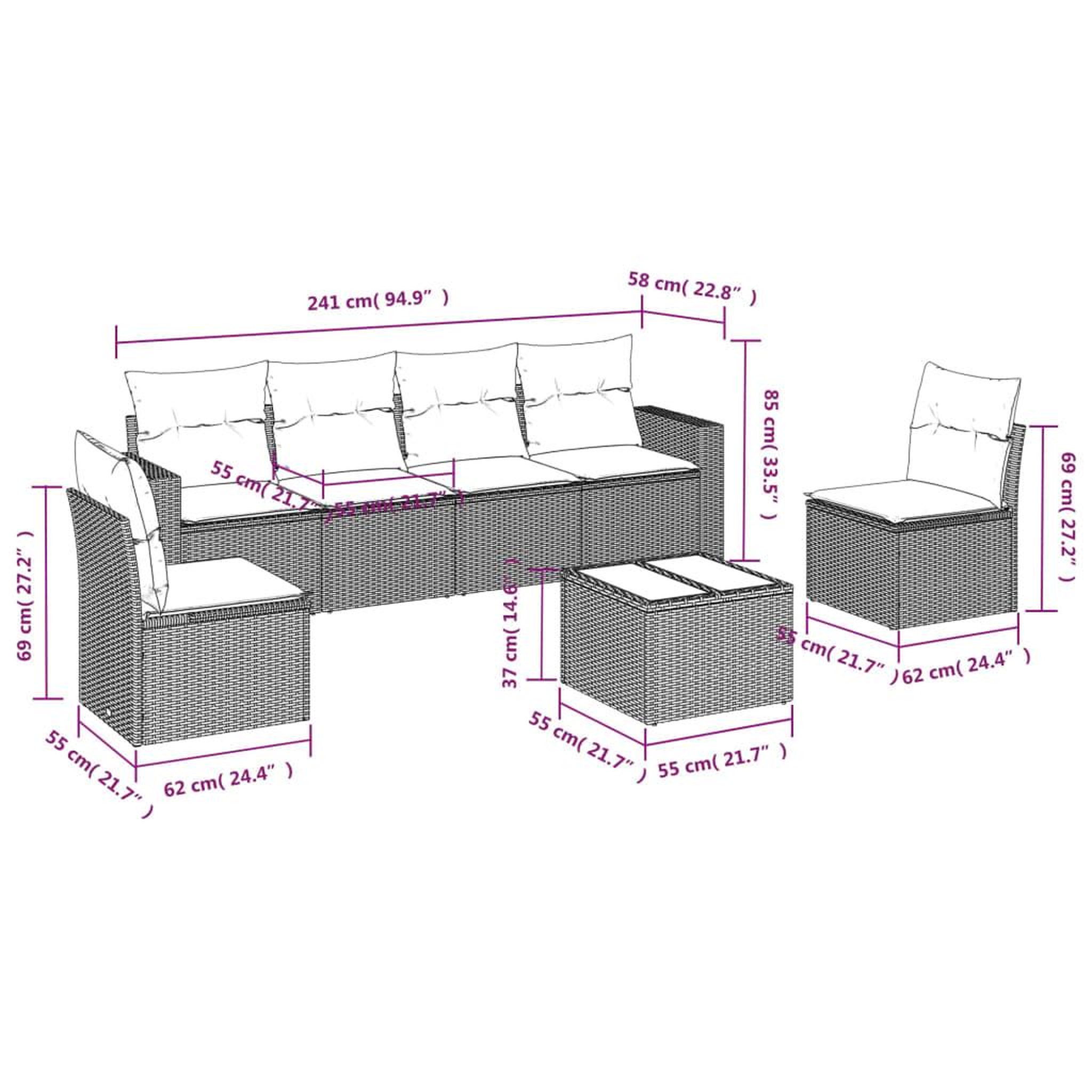 Voir la diapositive 4 : VIDAXL Salon de jardin avec coussins 7 pcs beige resine tressee