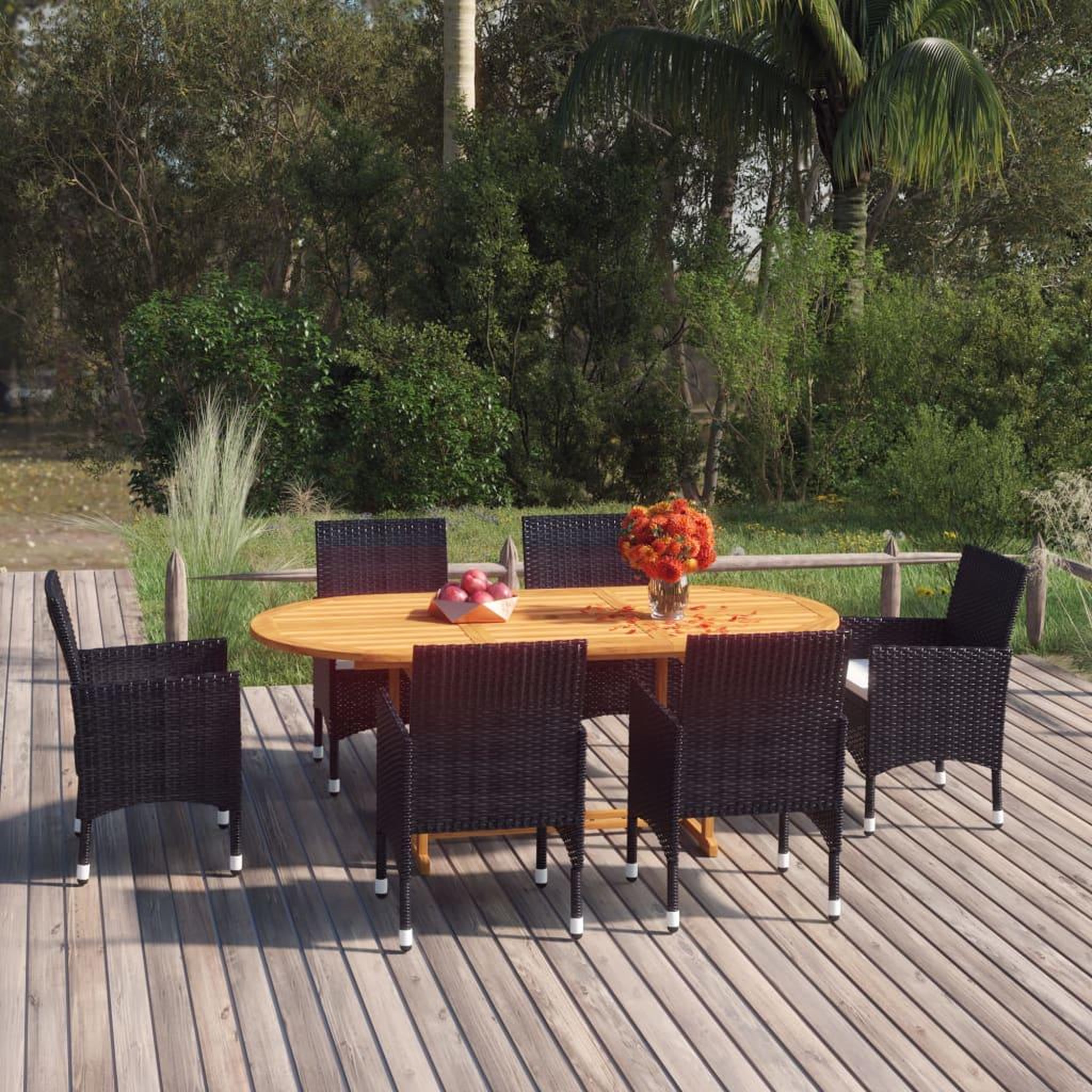 Voir la diapositive 1 : VIDAXL Ensemble a manger de jardin 7 pcs Resine tressee Noir