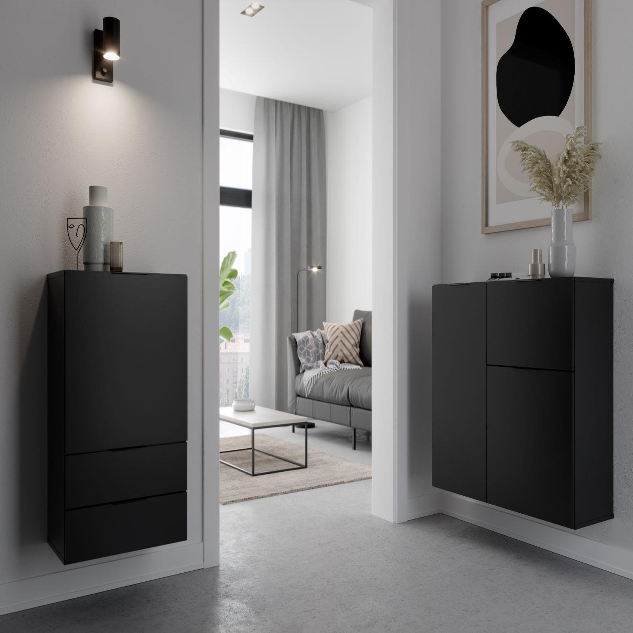 Voir la diapositive 3 : Commode de rangement 2 portes 1 tiroir L90 cm DARIK