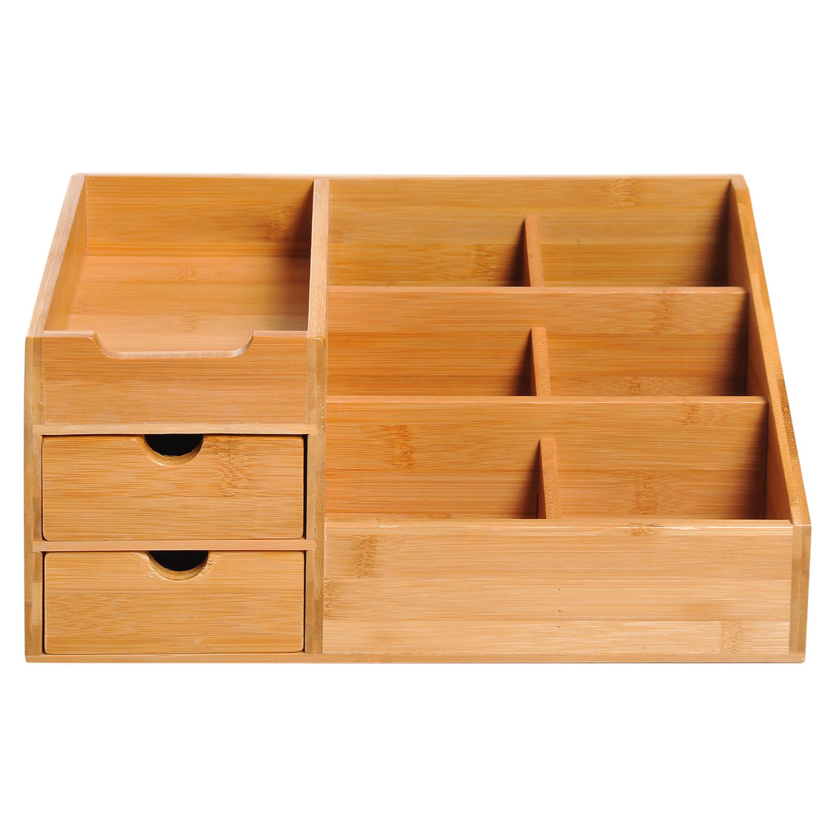 HOMCOM Boite de rangement de bureau - organiseur de bureau - 7 compartiments, 2 tiroirs - bambou verni