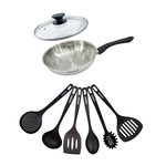 Fackelmann Set poêle 24 cm en inox, couvercle verre et 6 ustensiles Fackelmann Geneva