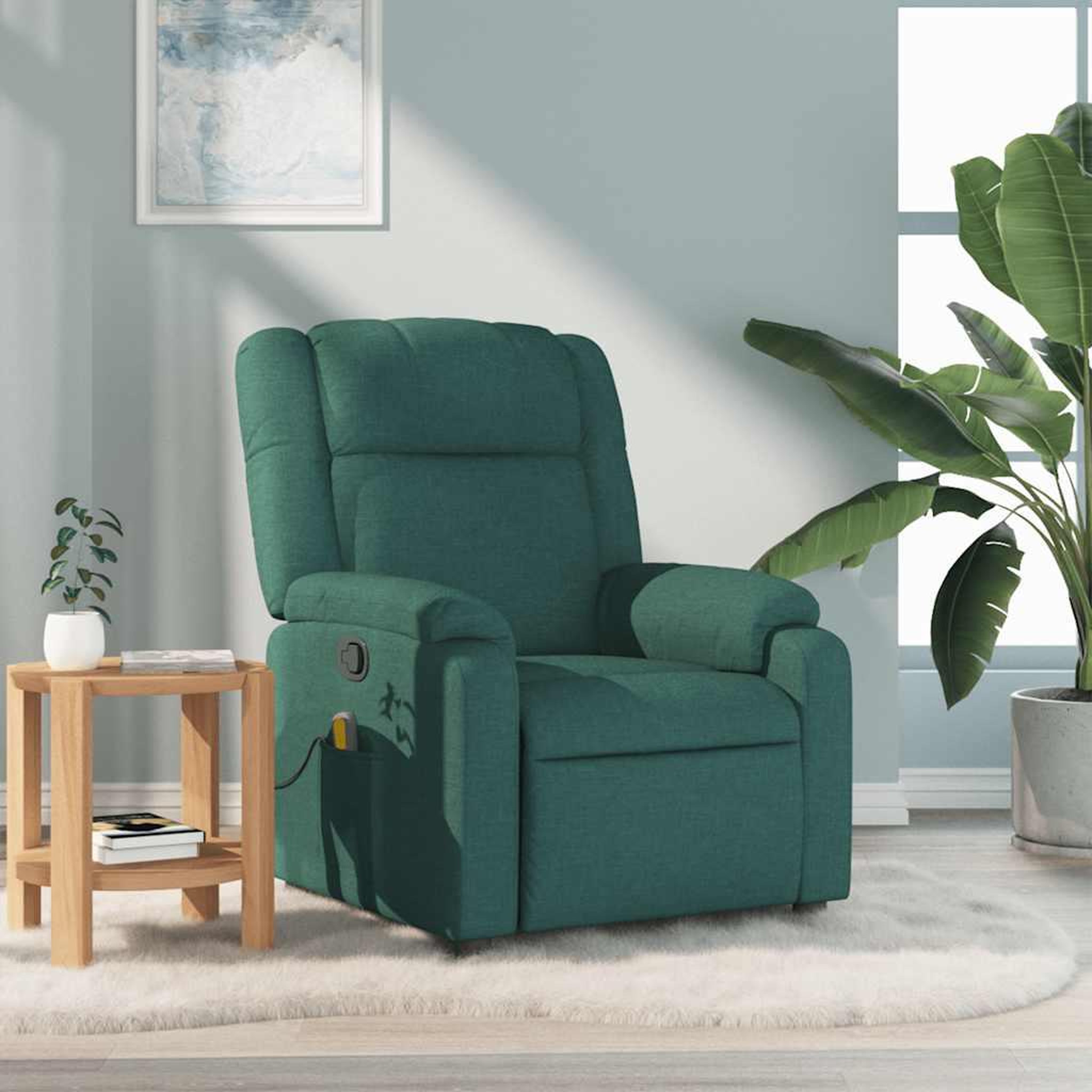 VIDAXL Fauteuil de massage inclinable Vert fonce Tissu