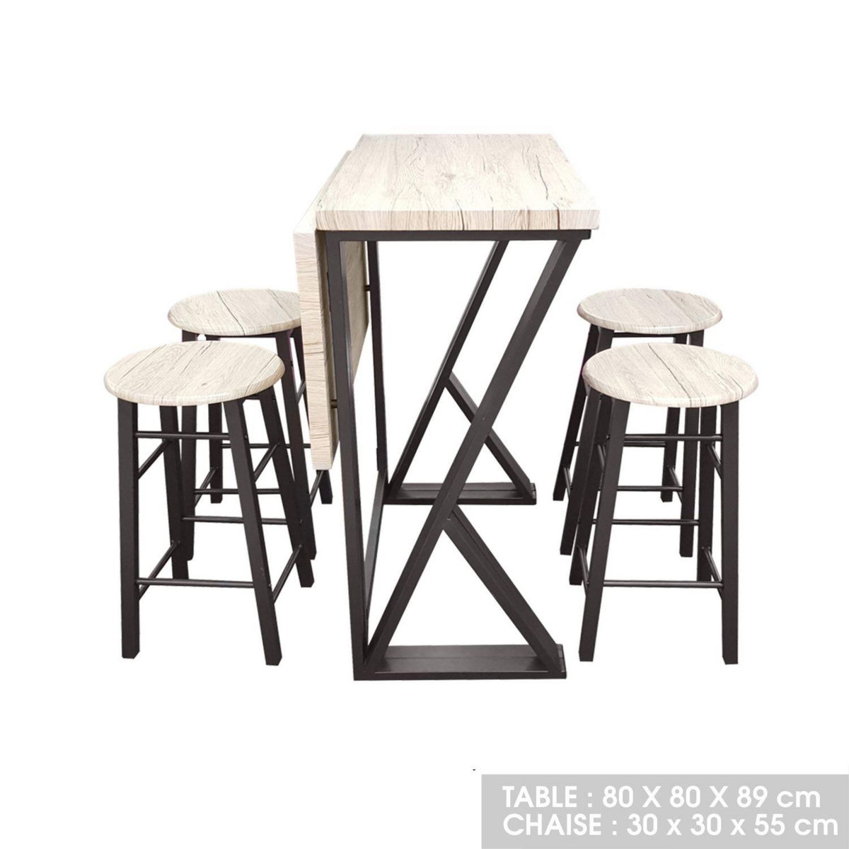 DIVERS Table haute avec tabourets design industriel Dock - 4 Personnes - Noir