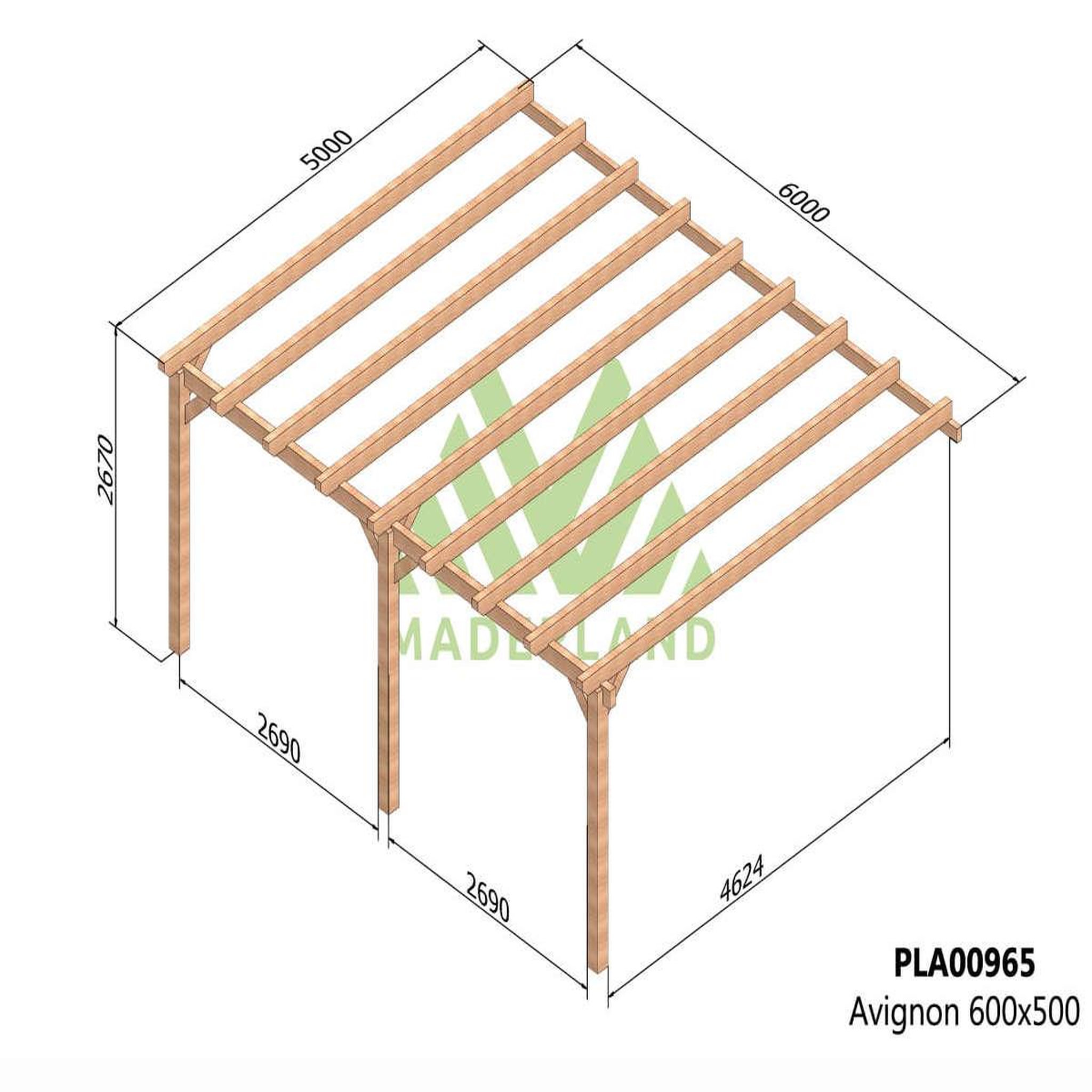 JARDIDECO Pergola adossée en lamellé-collée avignon 600 x 500 cm - mardeland