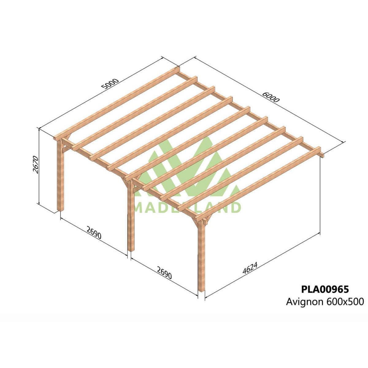 JARDIDECO Pergola adossée en lamellé-collée Avignon 600 x 500 cm - Mardeland