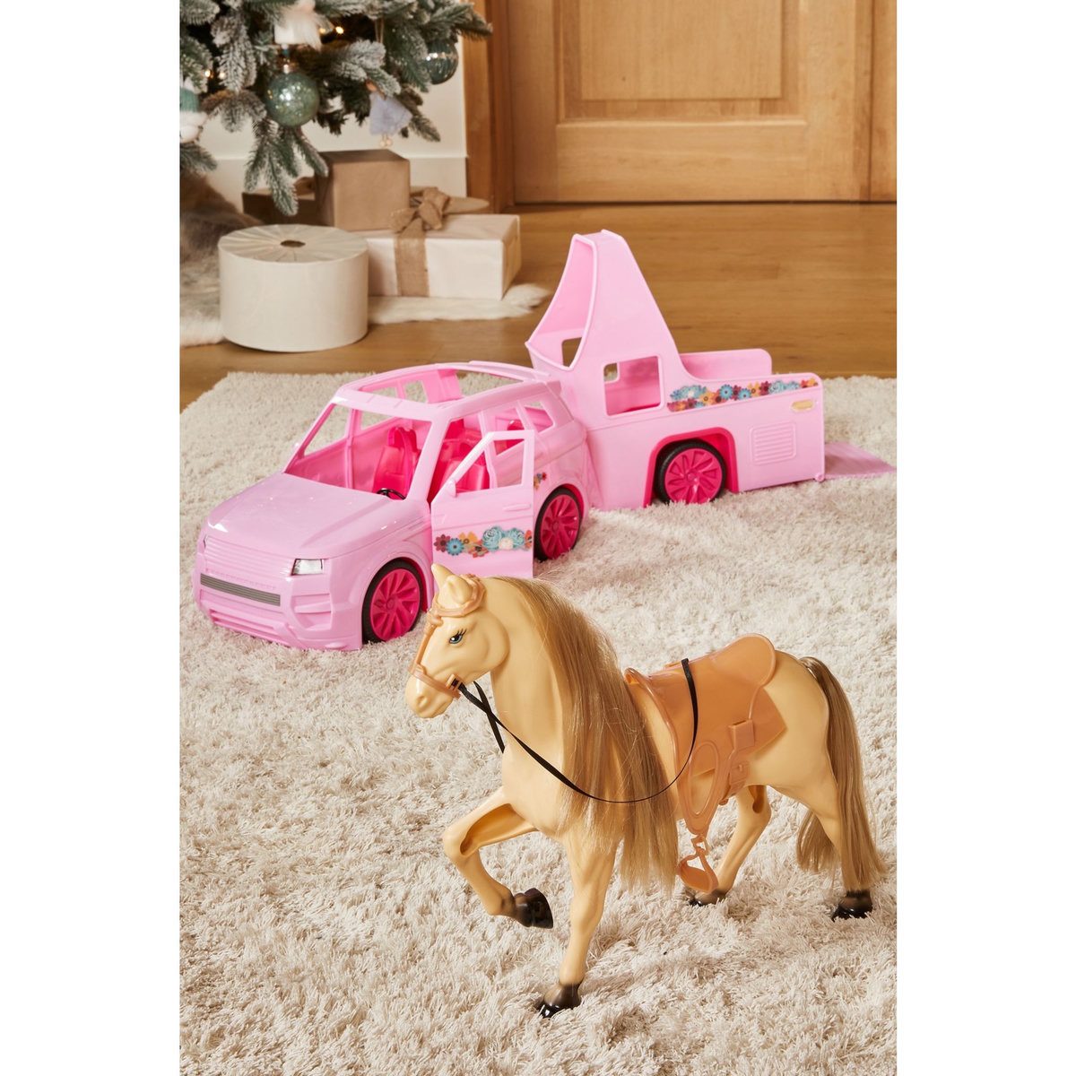One Two Fun Coffret voiture avec remorque, poupée et cheval
