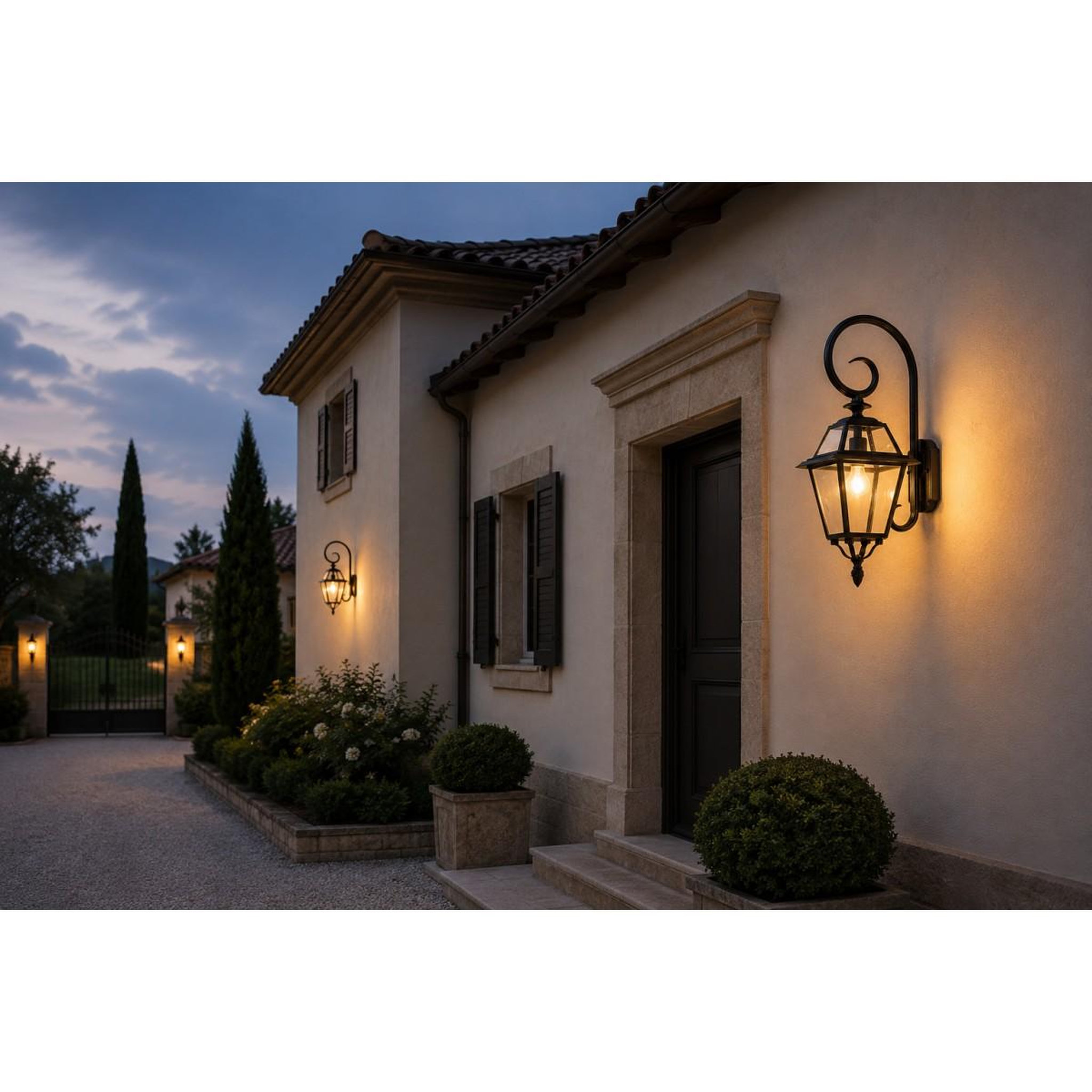 Voir la diapositive 3 : INTEC Applique murale chiaro di luna 33x70.8cm - lanterne noire antique ip44 douille e27 luminaire exterieur terrasse allée jardin