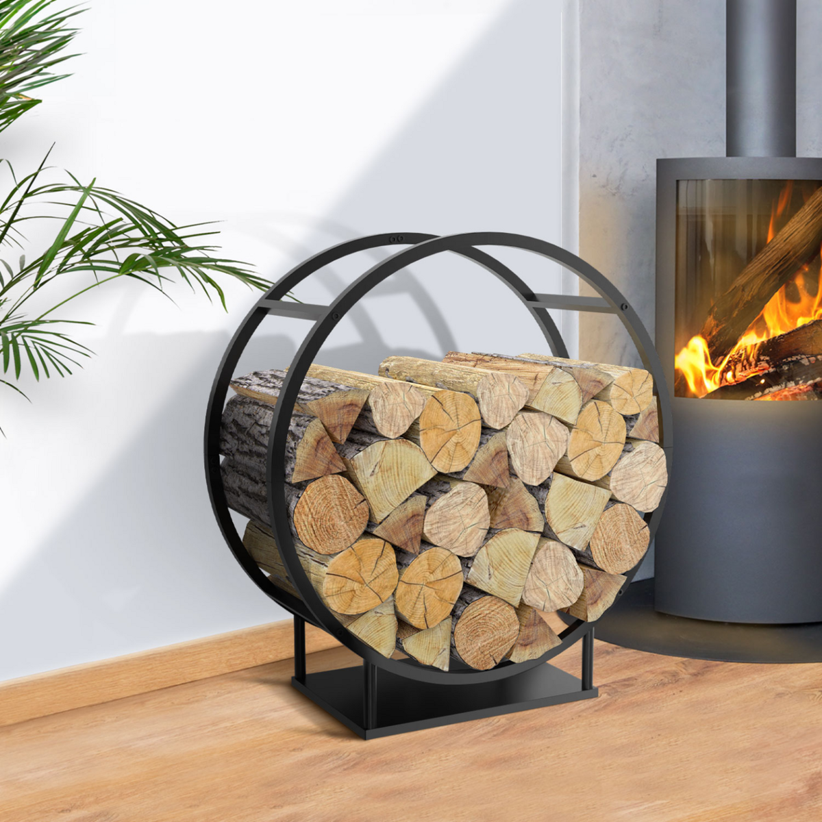 ID MARKET Range bûches rond 70 x 30 x 74 cm acier noir