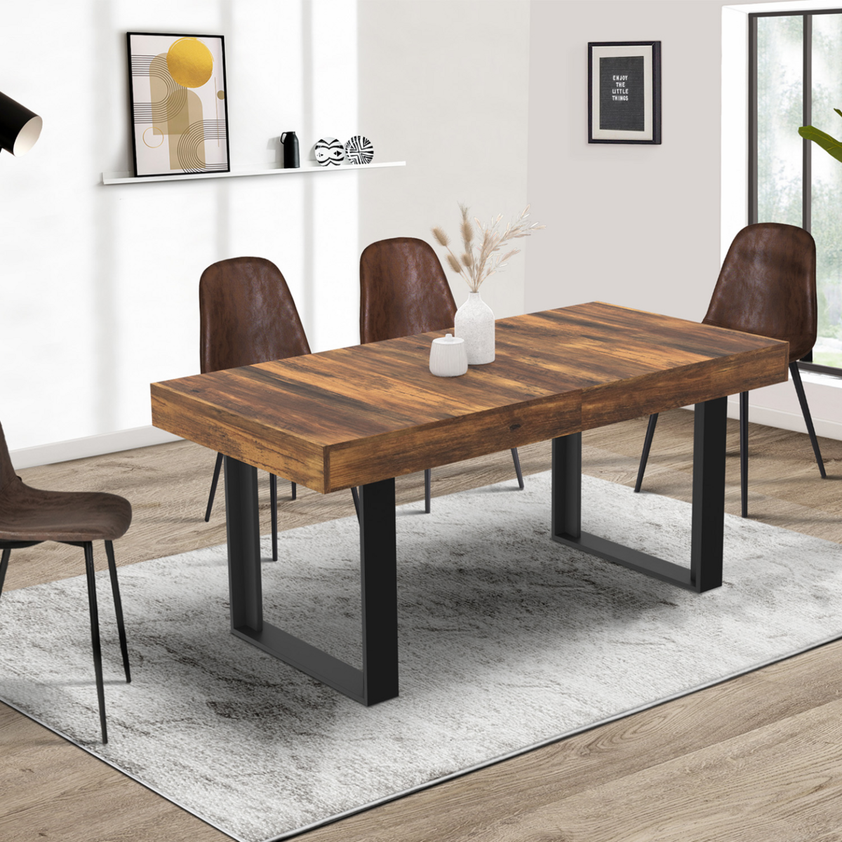 ID MARKET Table à manger extensible rectangle PHOENIX 4-8 personnes bois plateau HAWKINS 160-200 cm