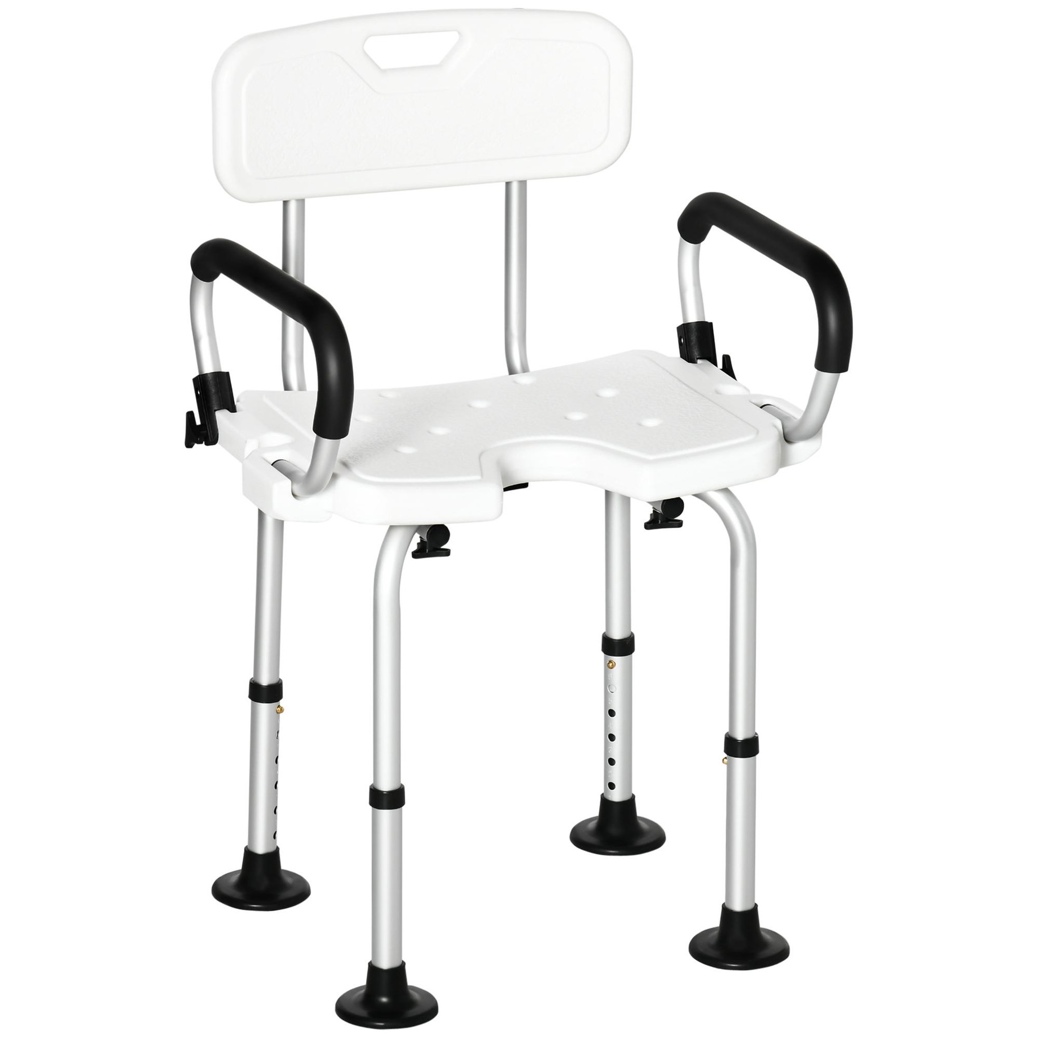 HOMCOM Chaise de douche siège de douche ergonomique hauteur réglable pieds antidérapants accoudoirs alu hdpe blanc noir