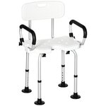 HOMCOM Chaise de douche siège de douche ergonomique hauteur réglable pieds antidérapants accoudoirs alu HDPE blanc noir