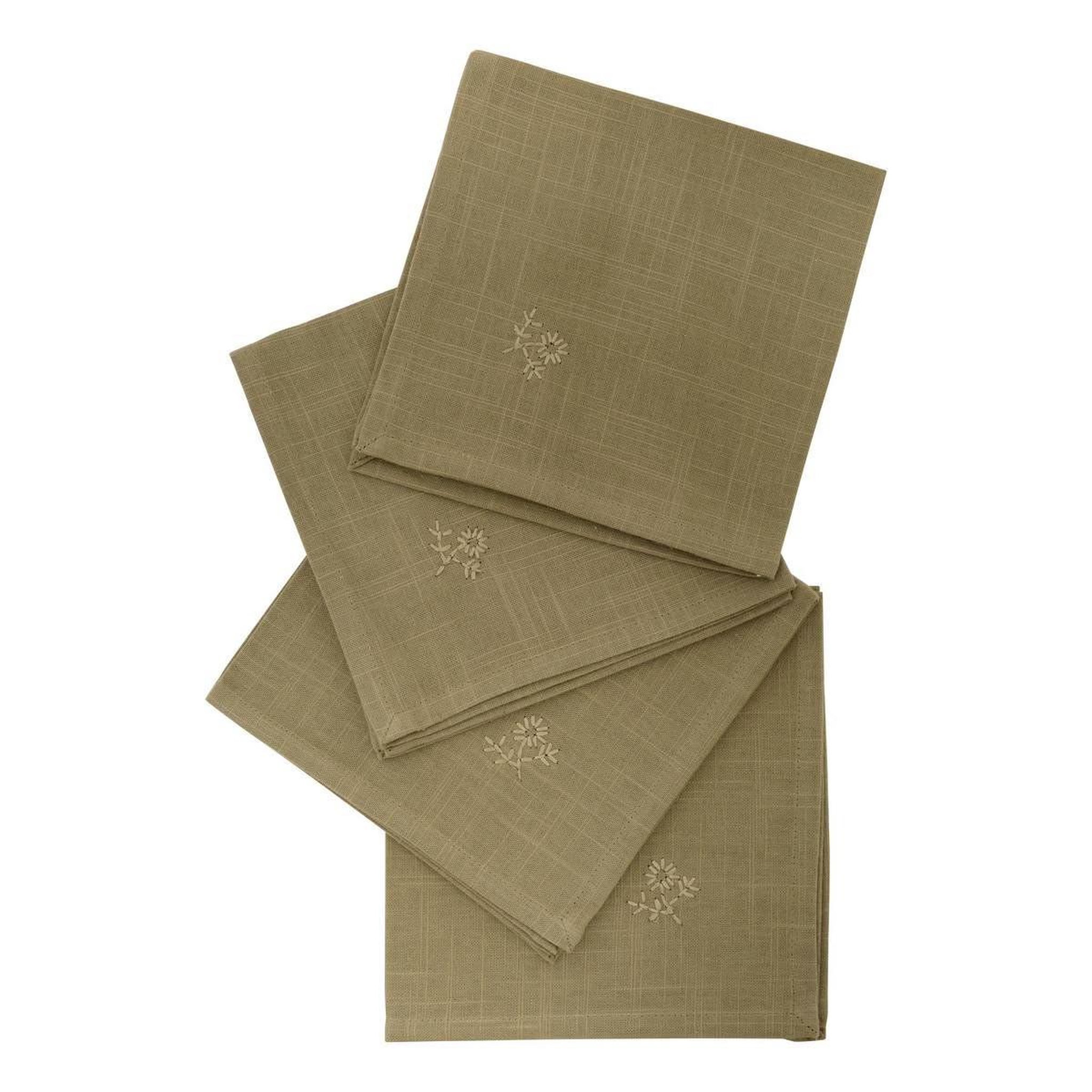ATMOSPHERA Lot de 4 serviettes de table brodé  joy  40x40cm kaki