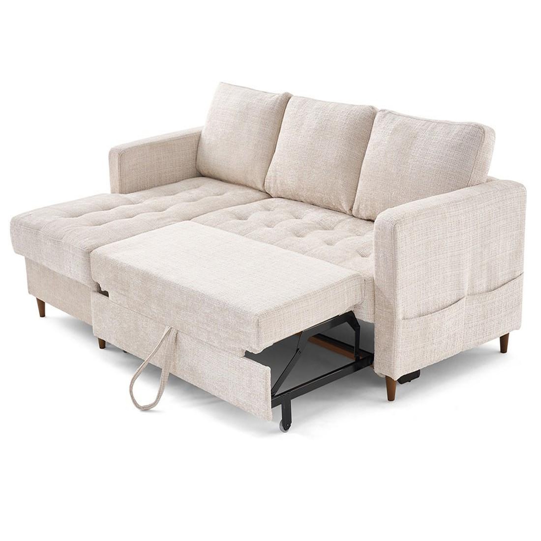 Voir la diapositive 2 : BEST MOBILIER Anna - canapé d'angle gauche 4 places convertible avec coffre en velours texturé