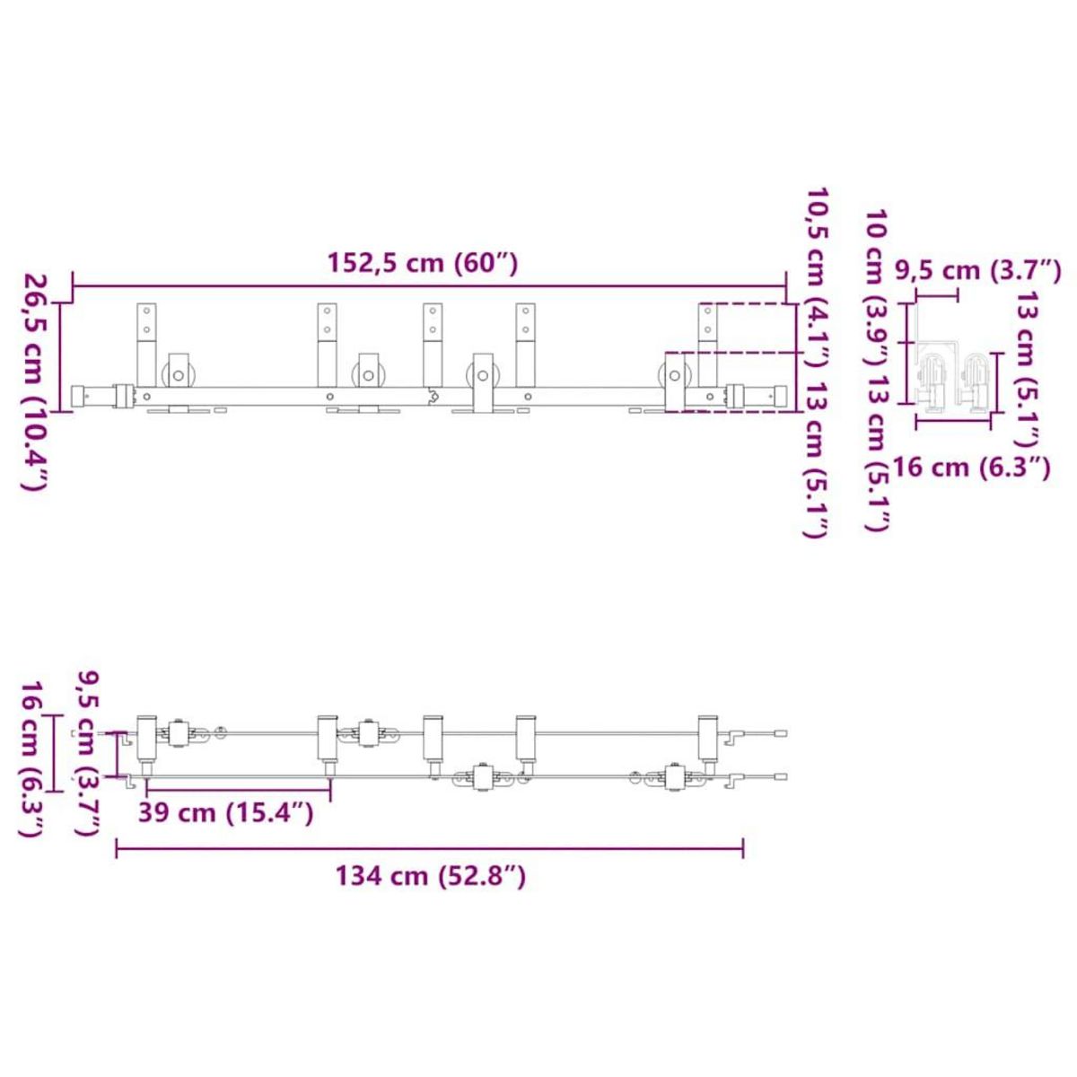 VIDAXL Kit de quincaillerie de porte coulissante 152,5 cm acier noir