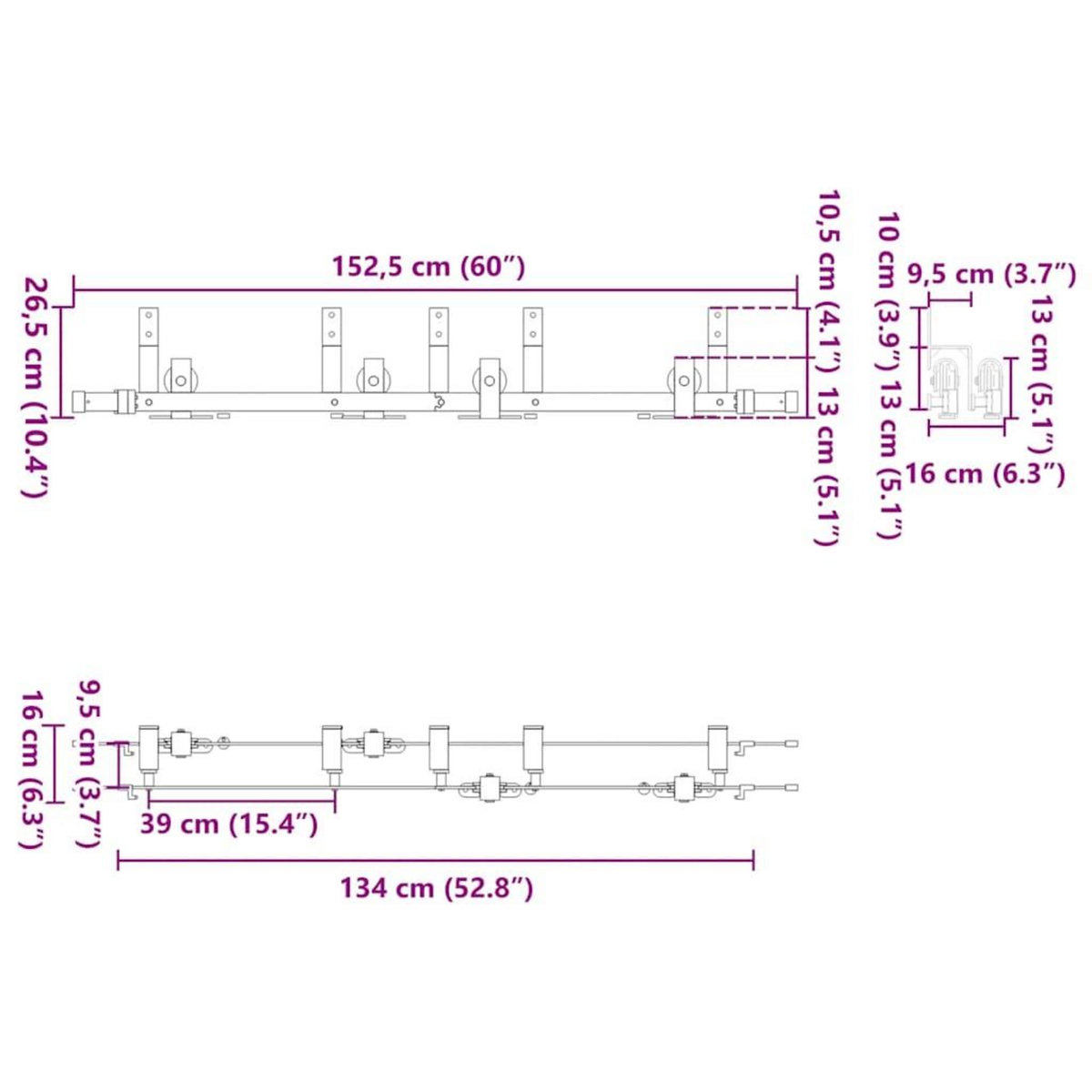 VIDAXL Kit de quincaillerie de porte coulissante 152,5 cm acier noir
