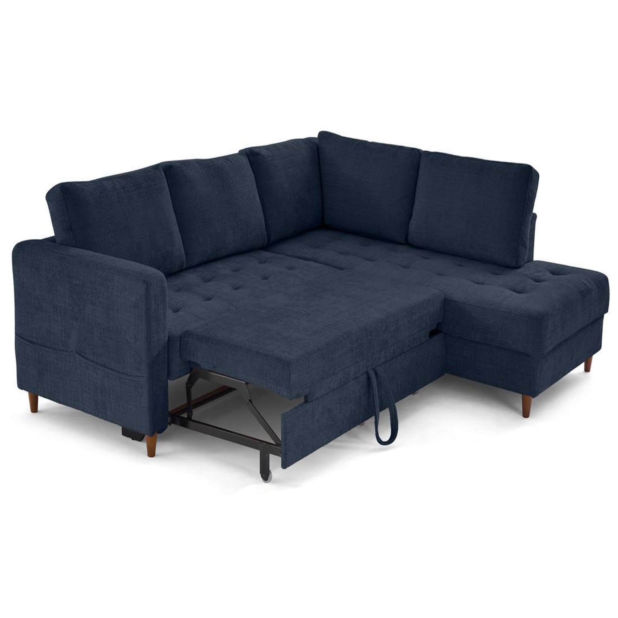 Voir la diapositive 2 : LISA DESIGN Anna - canapé d'angle droit 5 places convertible en velours texturé