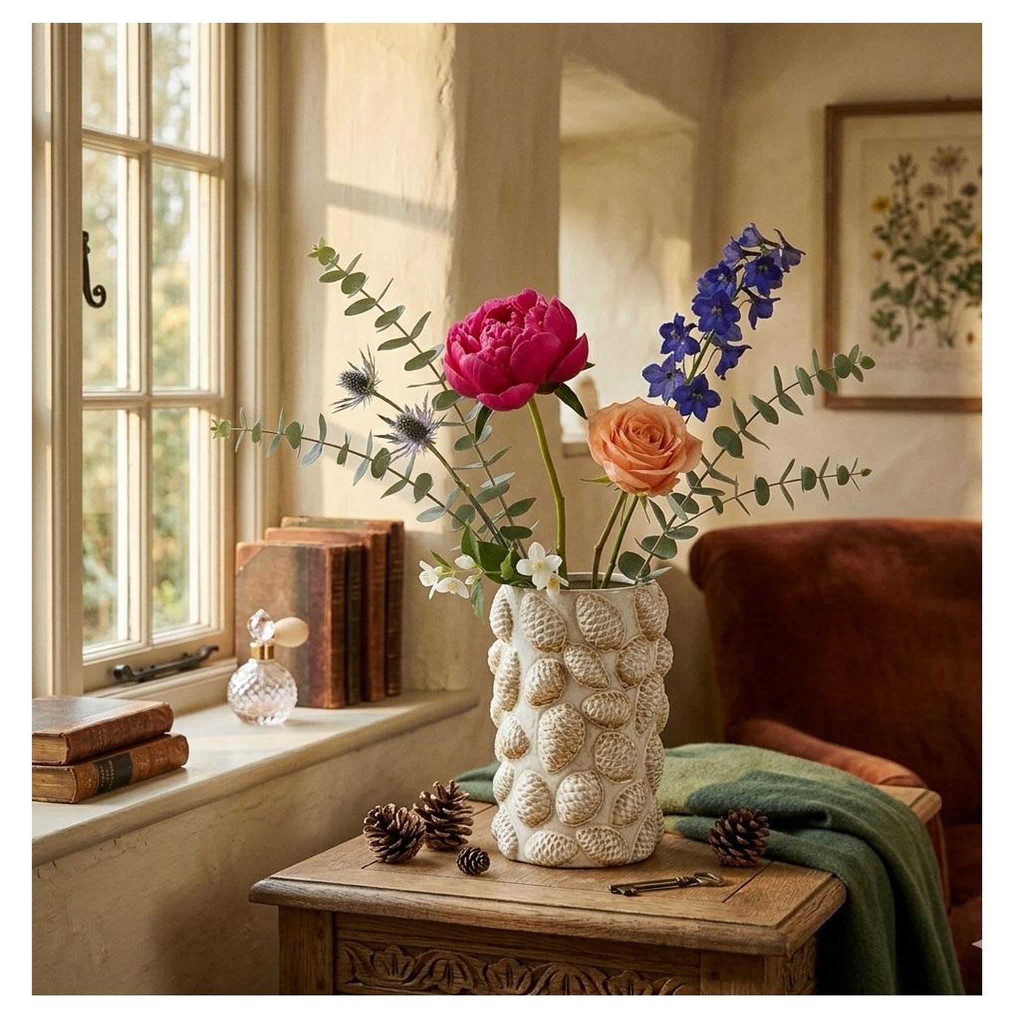 Voir la diapositive 2 : Eden Vase pomme de pin en porcelaine