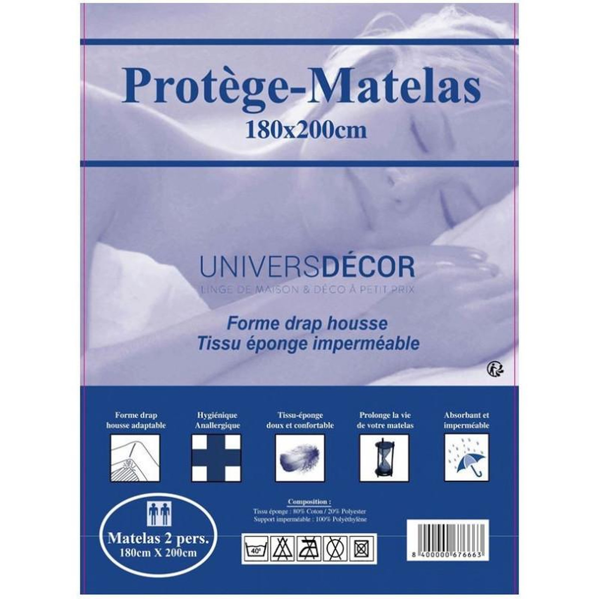 Voir la diapositive 2 : COTON PUR Protège matelas imperméable, absorbant et anti-acariens 180 x 200 cm