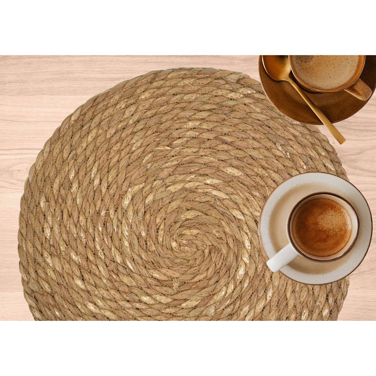 HABITABLE Lot de 2 sets de tables ronds en jute GRAMI - Diam. 38 cm - Marron