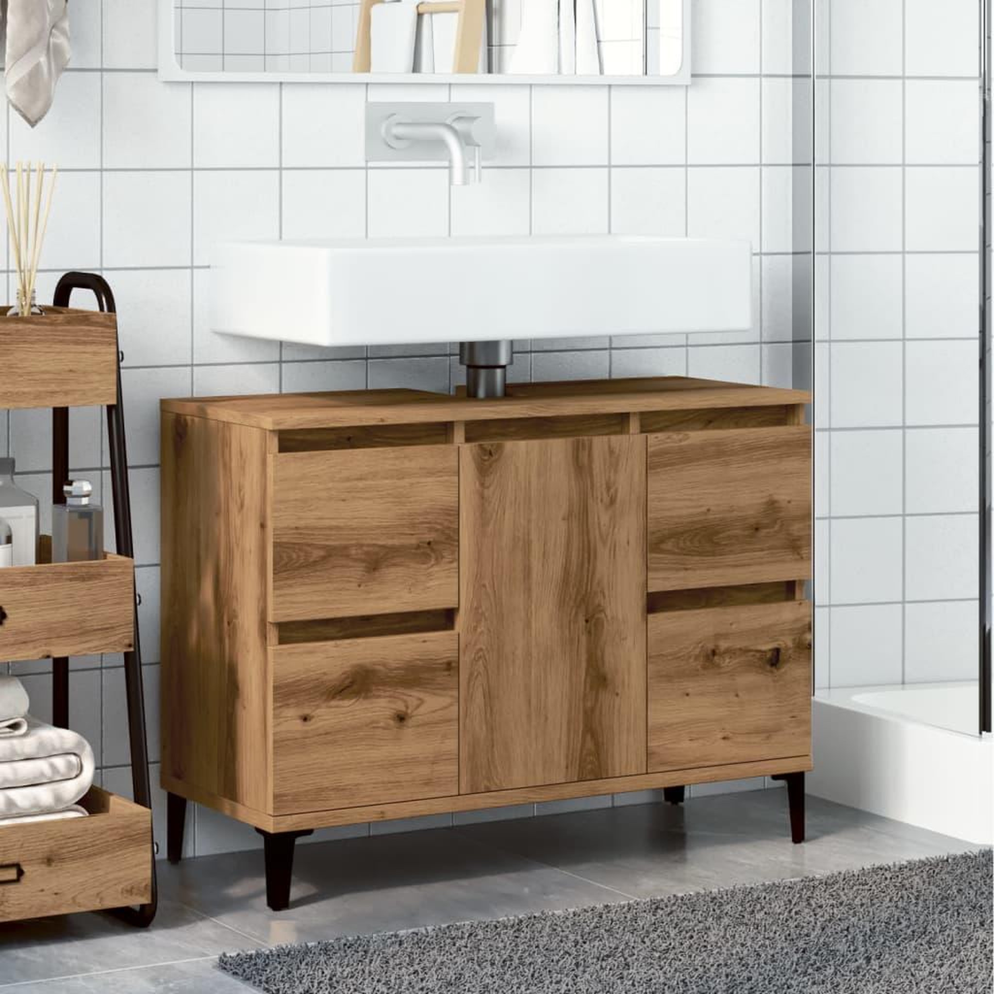 Voir la diapositive 3 : VIDAXL Armoire d'evier chene artisanal 80x33x60 cm bois d'ingenierie