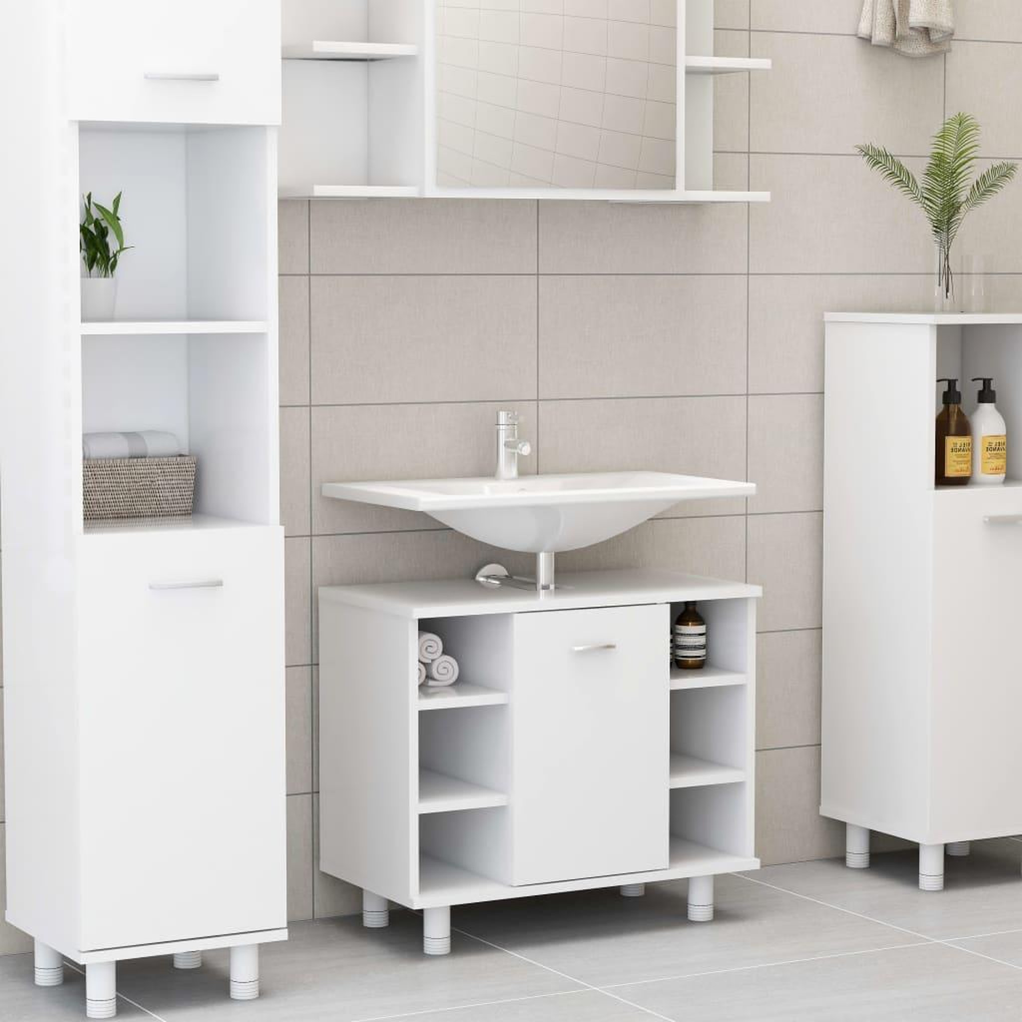 Voir la diapositive 1 : VIDAXL Armoire de salle de bain Blanc 60x32x53,5 cm Bois d'ingenierie
