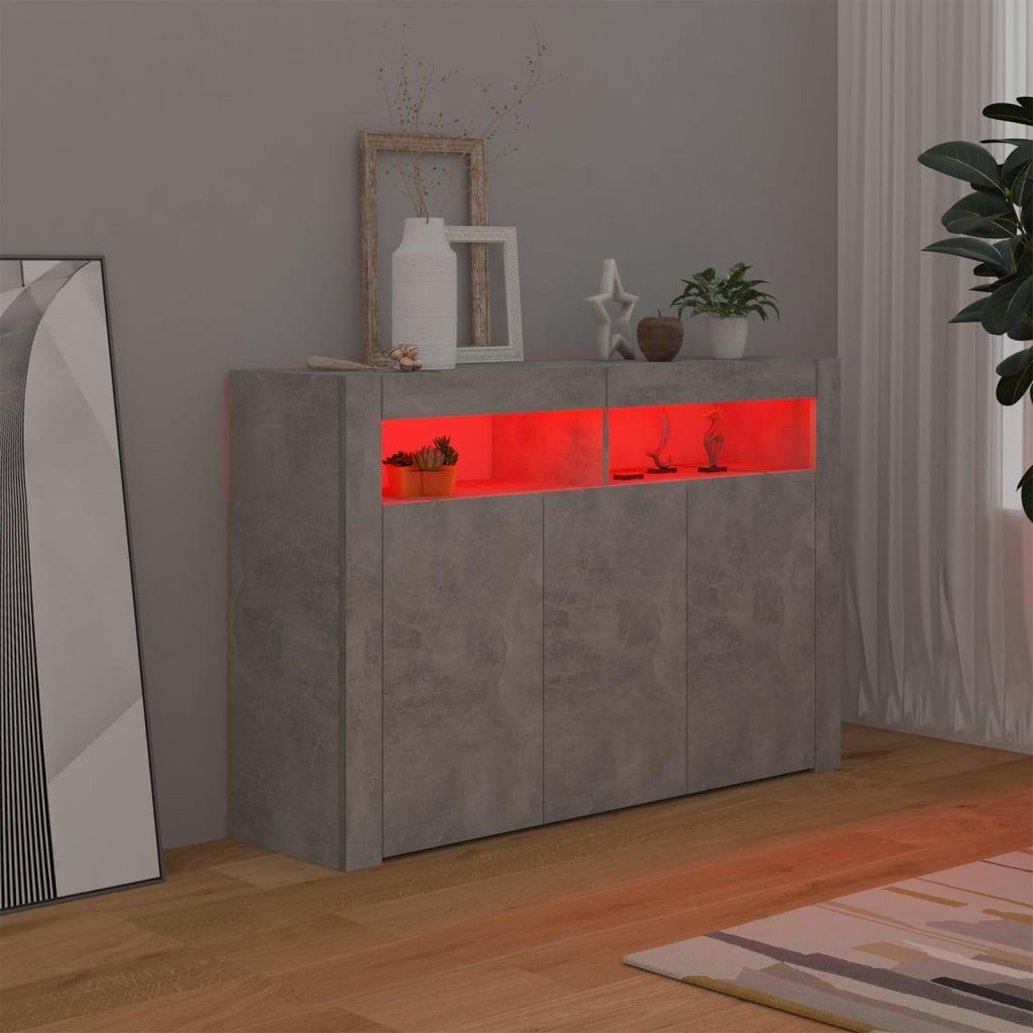 Voir la diapositive 5 : VIDAXL Buffet avec lumieres LED gris beton 115,5x30x75 cm
