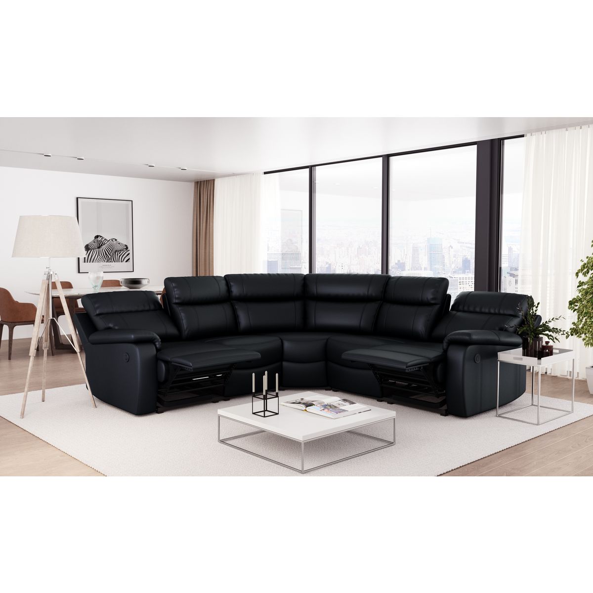 Canapé d'angle relax électrique simili 6 places HELENA