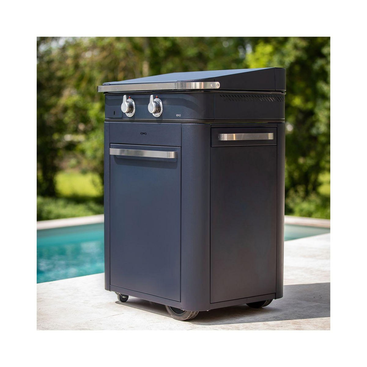 Eno Plancha gaz Enosign 65 bleu navy sur chariot, 56x40 cm