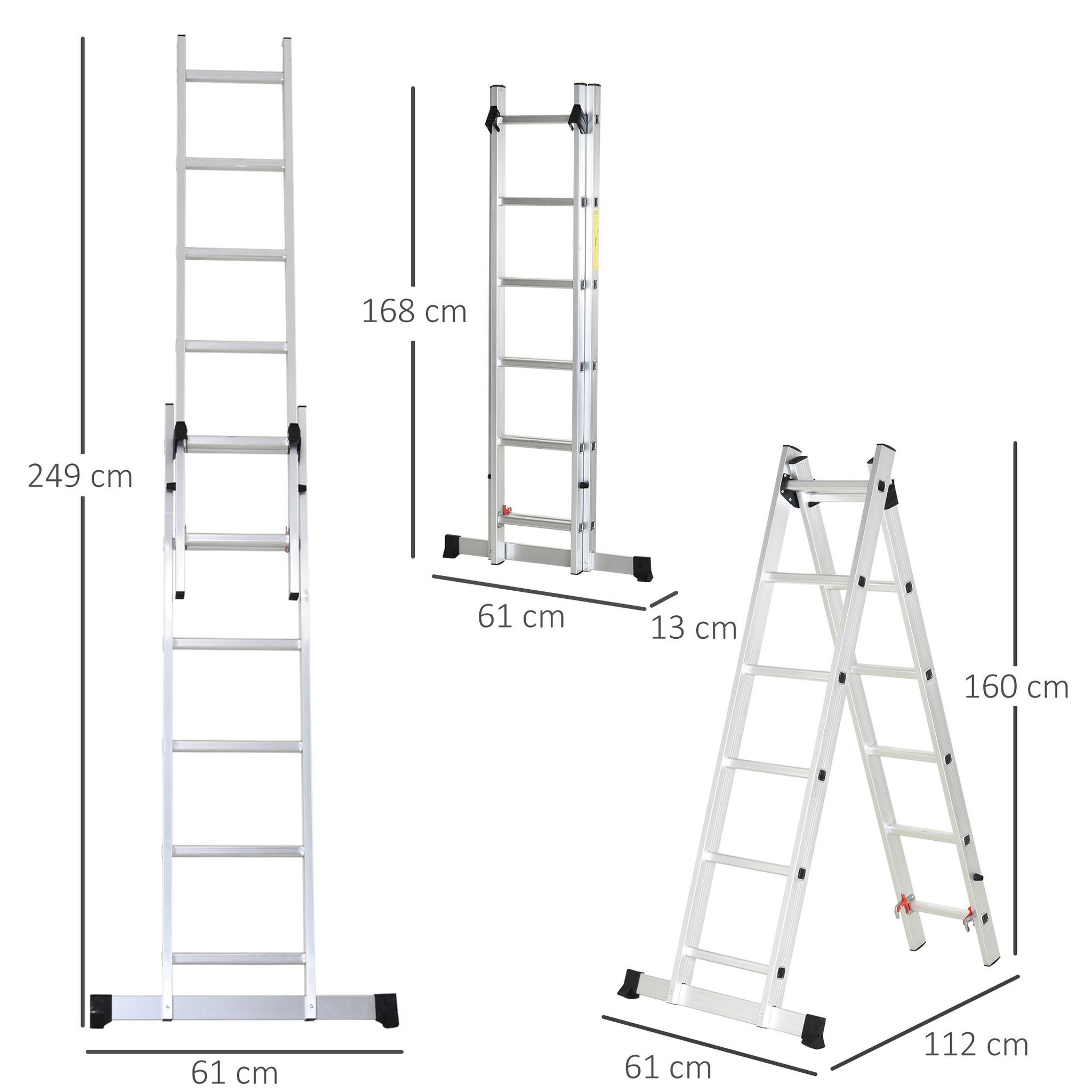 Voir la diapositive 3 : HOMCOM Échelle multifonction pliable aluminium 2 positions 2,49 m 10 échelons certification nf en131 max. 150 kg
