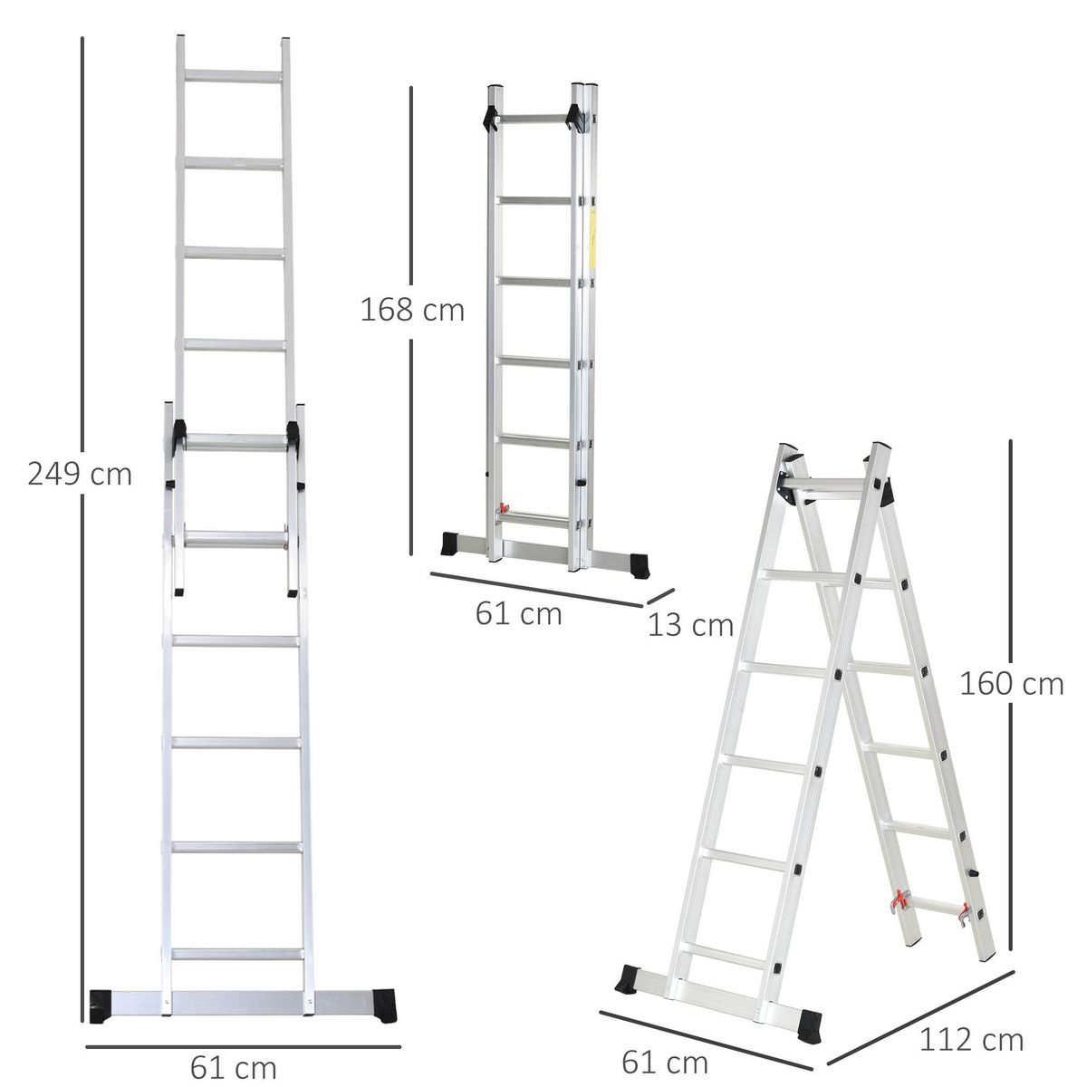 HOMCOM Échelle multifonction pliable aluminium 2 positions 2,49 m 10 échelons certification NF EN131 max. 150 Kg