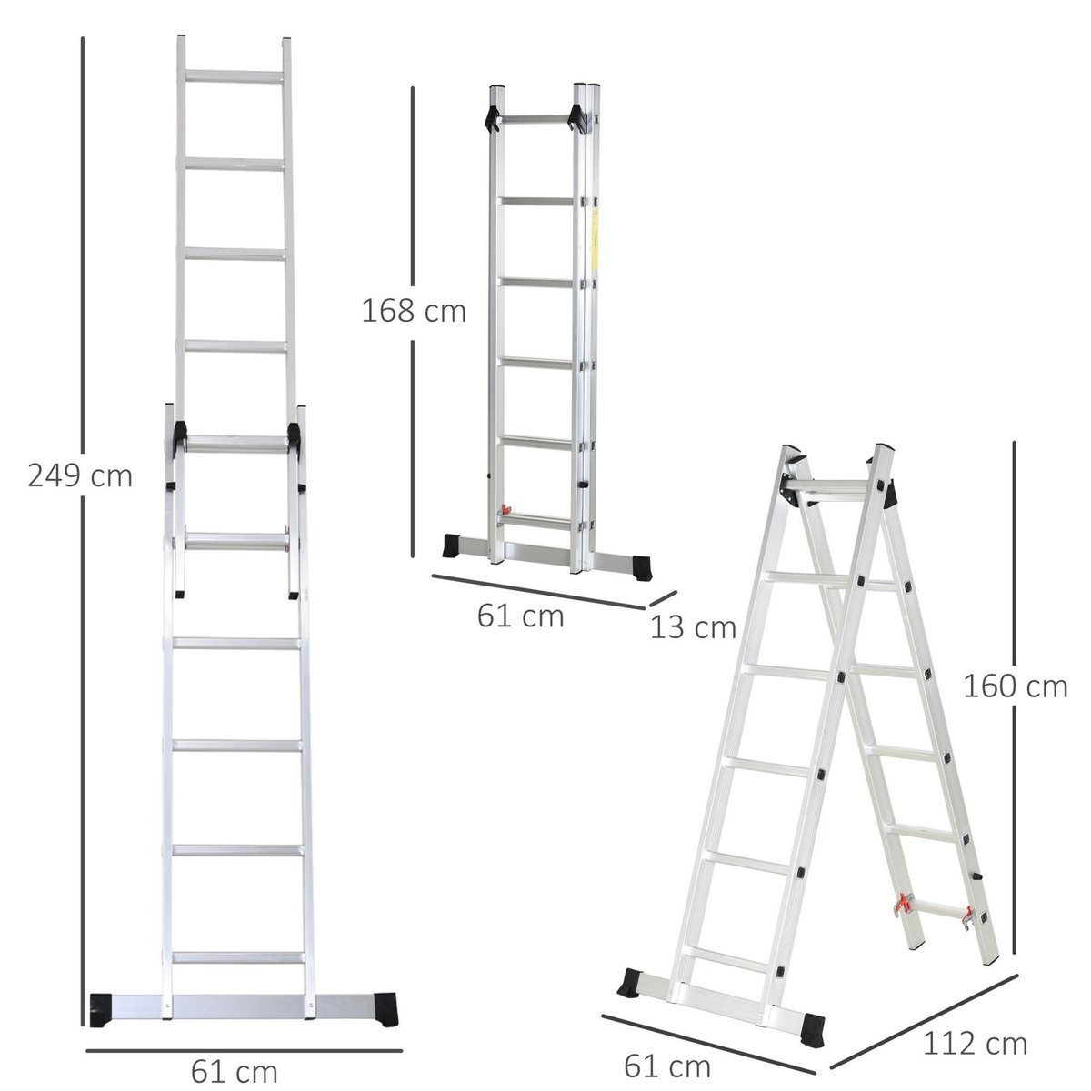 HOMCOM Échelle multifonction pliable aluminium 2 positions 2,49 m 10 échelons certification NF EN131 max. 150 Kg